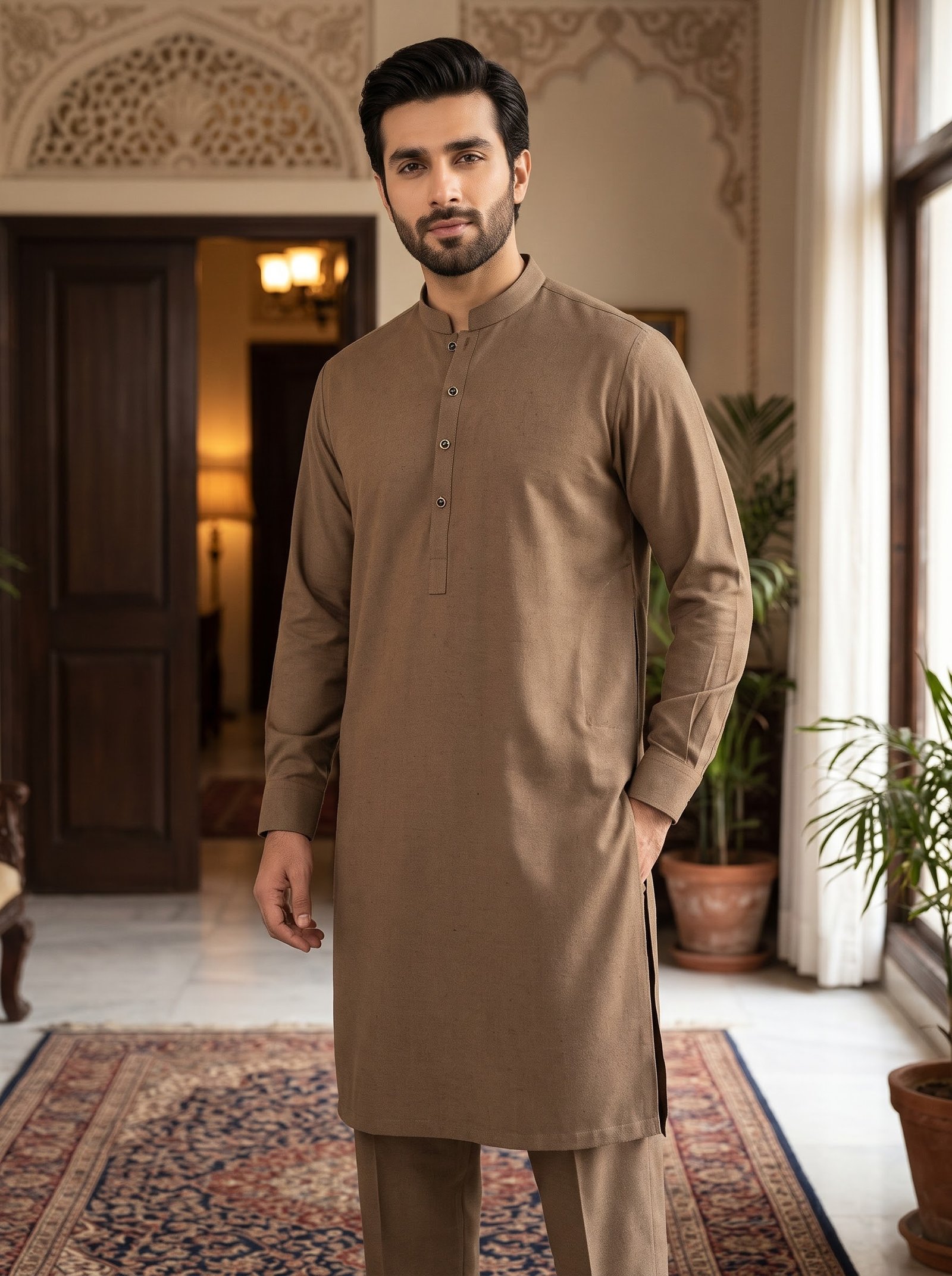 Dusty Cappuccino Classic & VIP Khaddar Unstitched Men’s Winter Suit