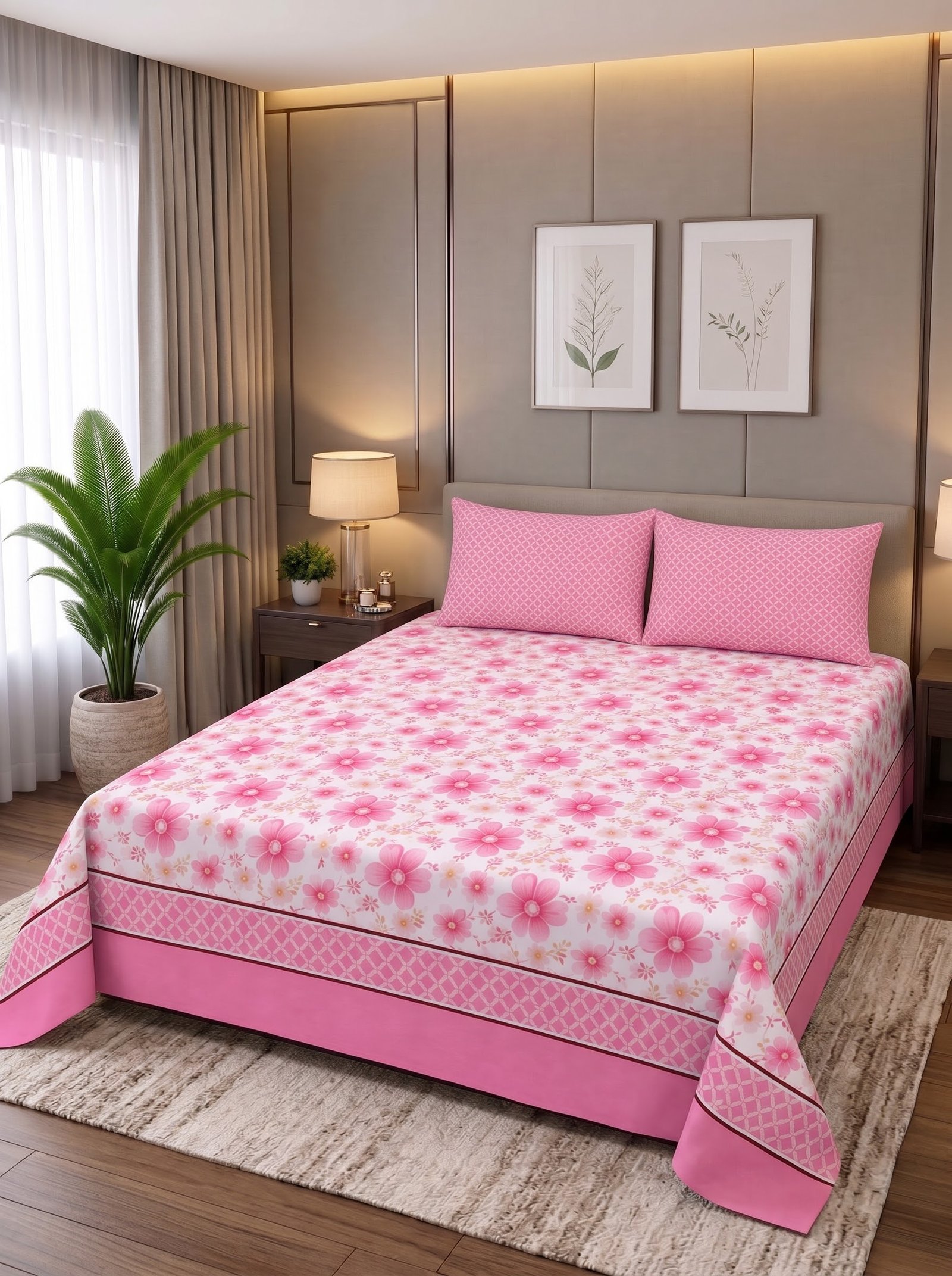 Premium Cotton King Size Bedsheet Set with 2 Pillowcases – 3 Piece Bedding Set