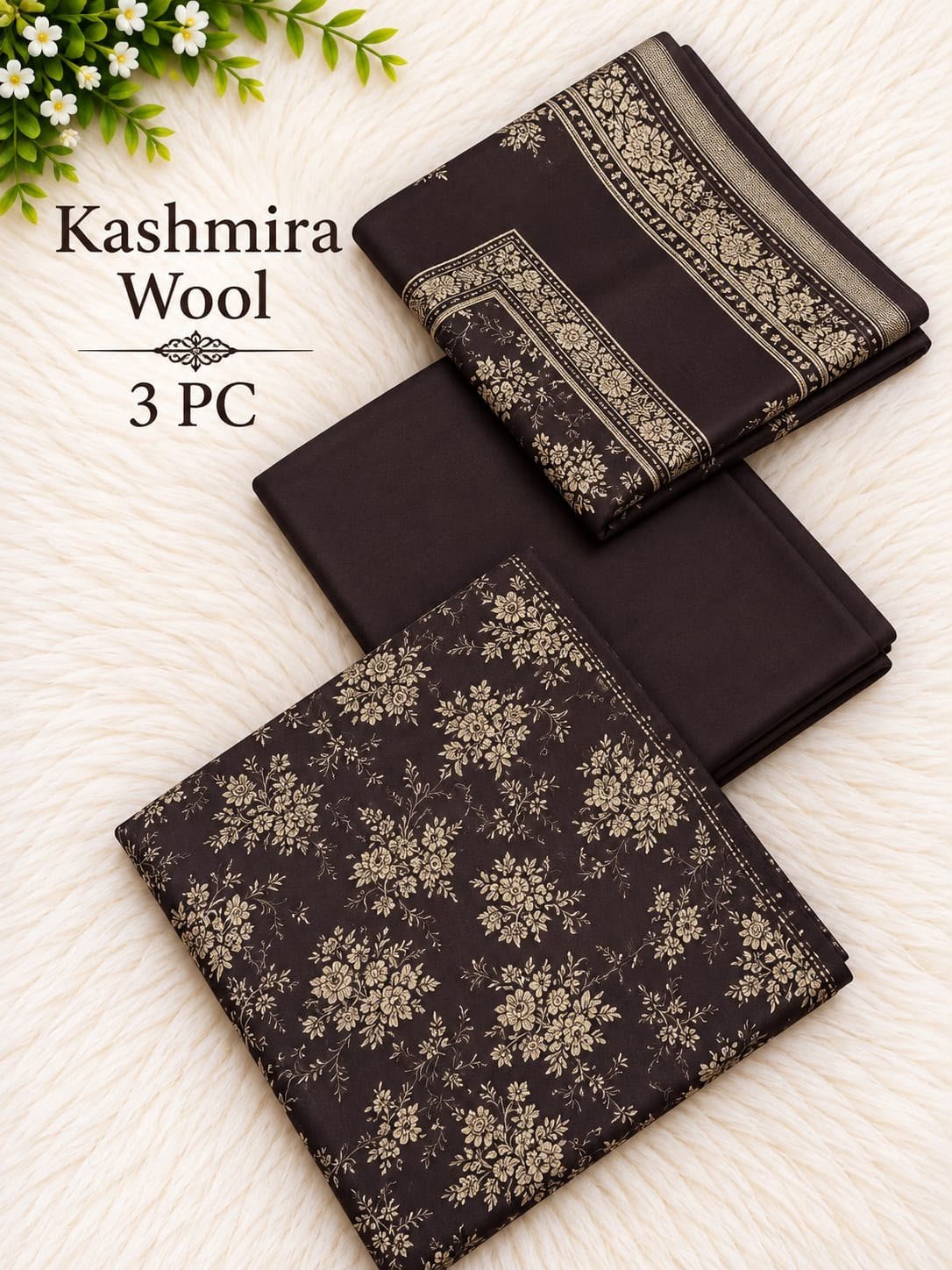 Brown Kashmira Marina Wool 3 Piece Unstitched Suit Image 2