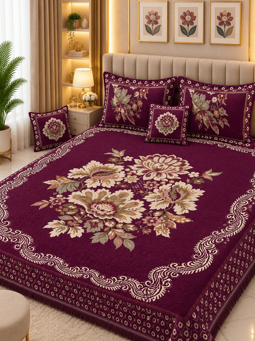 4 Piece King Size Velvet Jacquard Bedsheet Set – Premium Luxury Bedding Set