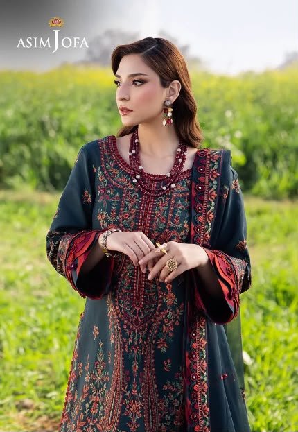 Aabroo Dhanak Embroidered 3PC Suit with Chiffon Dupatta Image 2