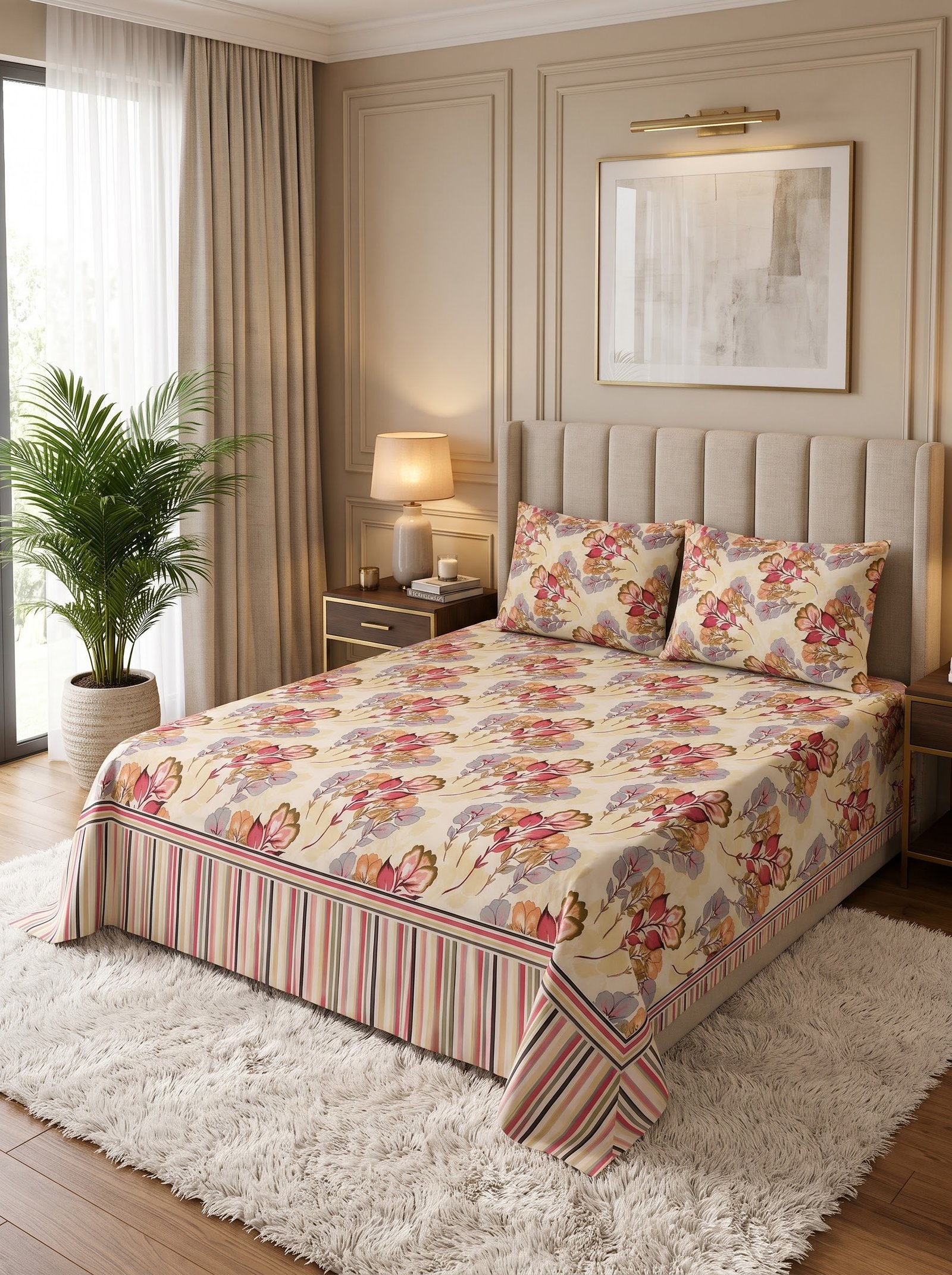 Premium Cotton King Size Bedsheet Set with 2 Pillowcases – 3 Piece Bedding Set