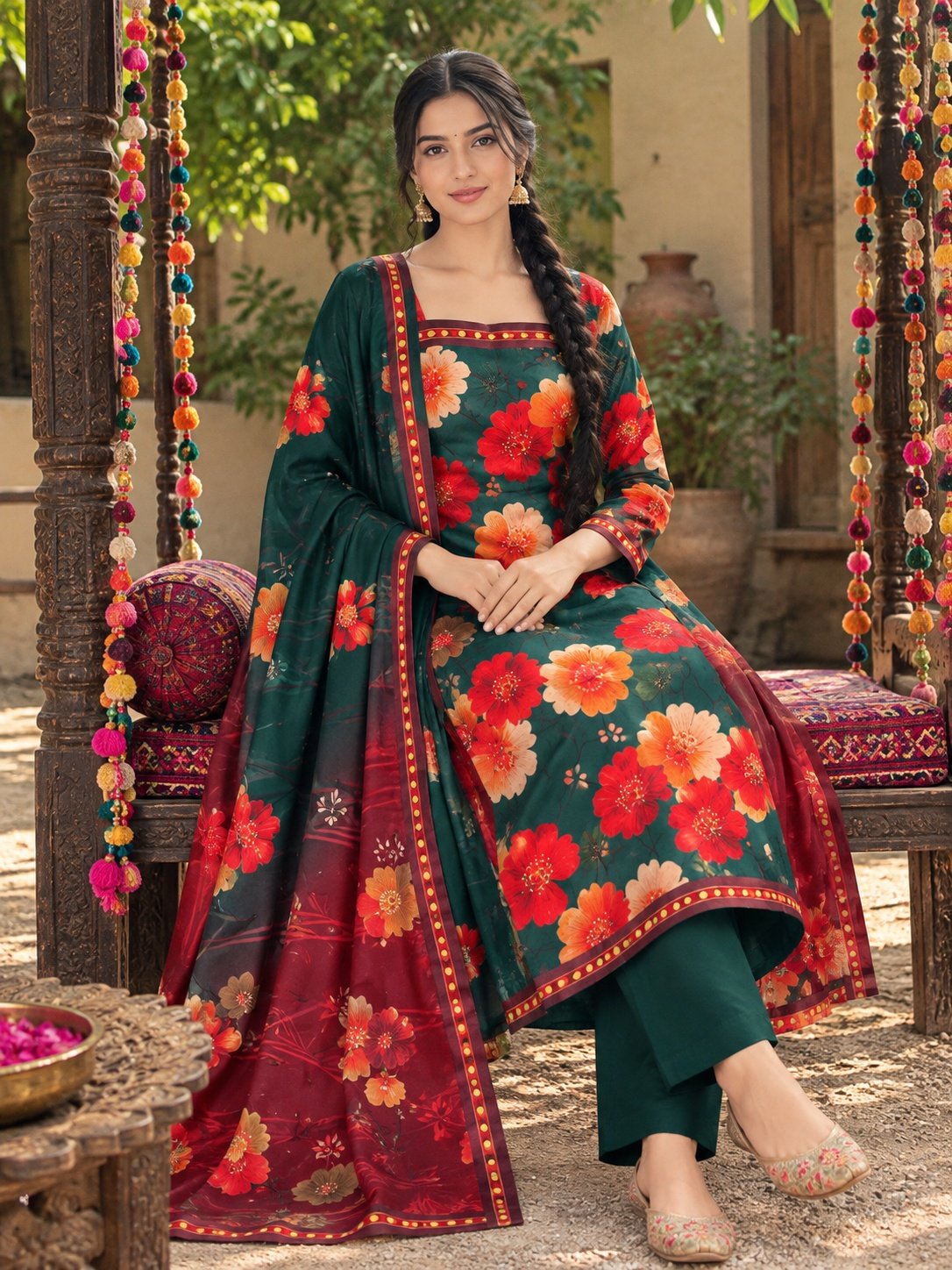 Forest Green Linen 3 Piece Suit – Digital Printed Collection Bonanza