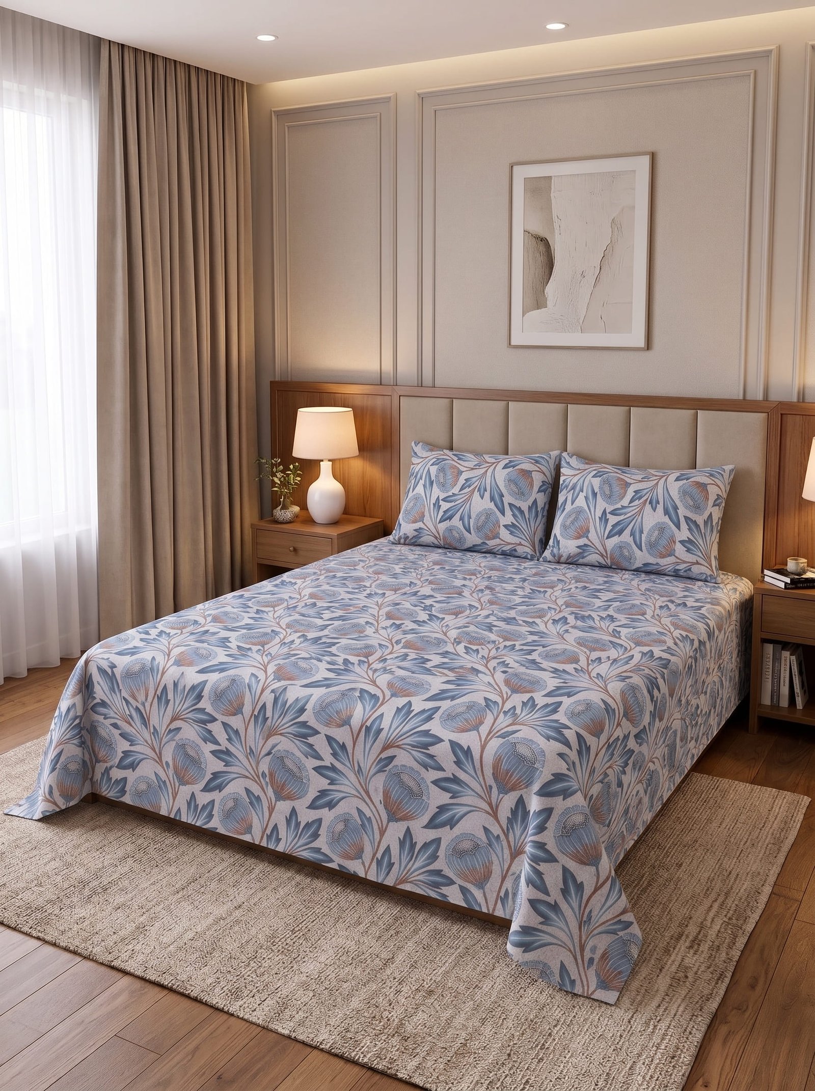 Premium Cotton King Size Bedsheet Set with 2 Pillowcases – 3 Piece Bedding Set