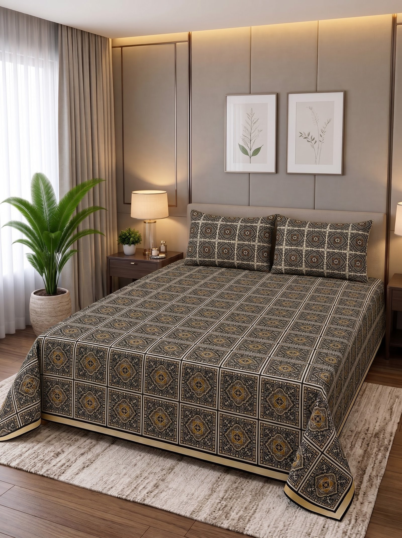 Premium Cotton King Size Bedsheet Set with 2 Pillowcases – 3 Piece Bedding Set
