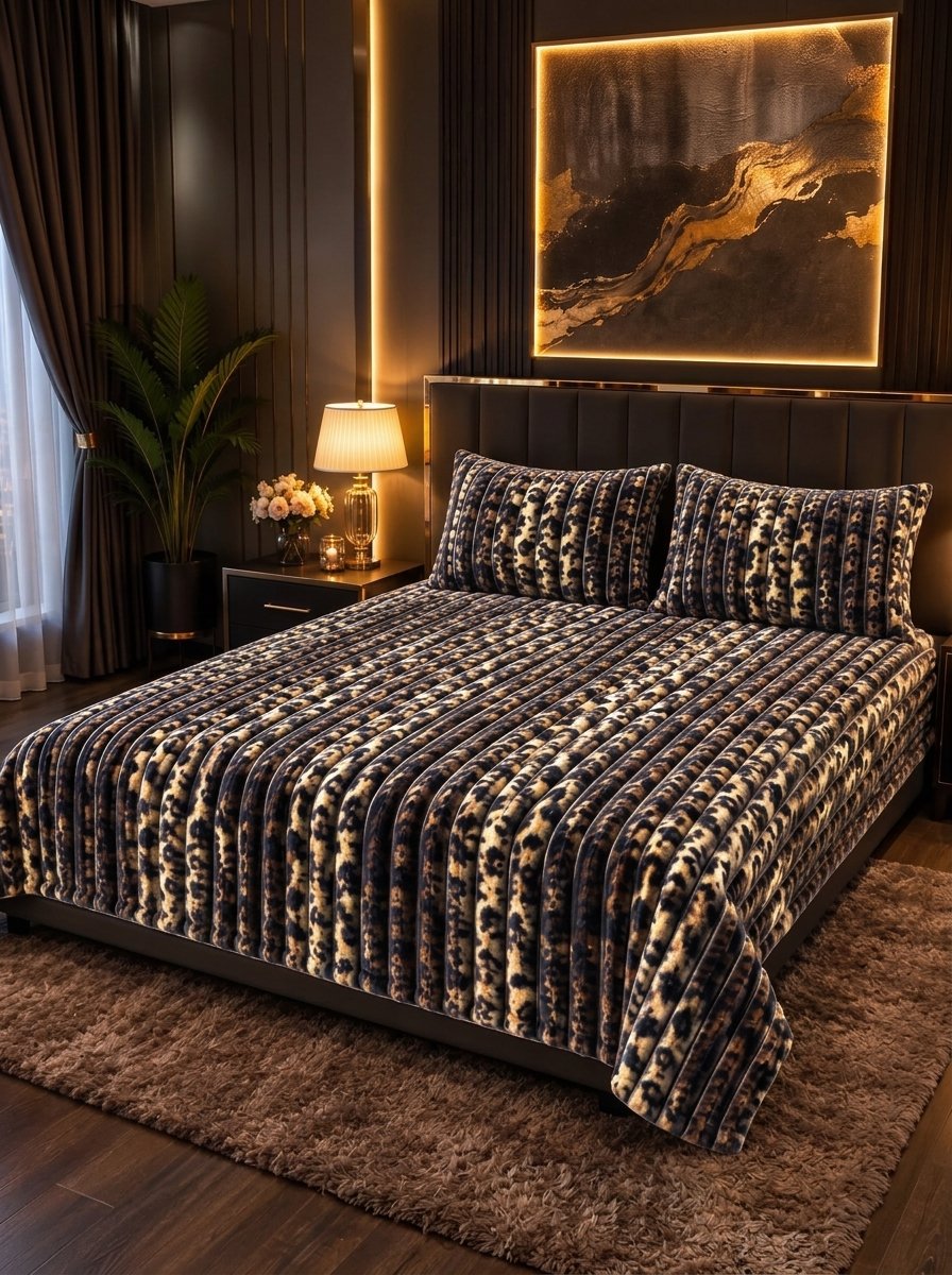 Puffy Winter Bedsheet – King Size | Soft & Cozy Printed Bedsheet with 2 Pillow Covers