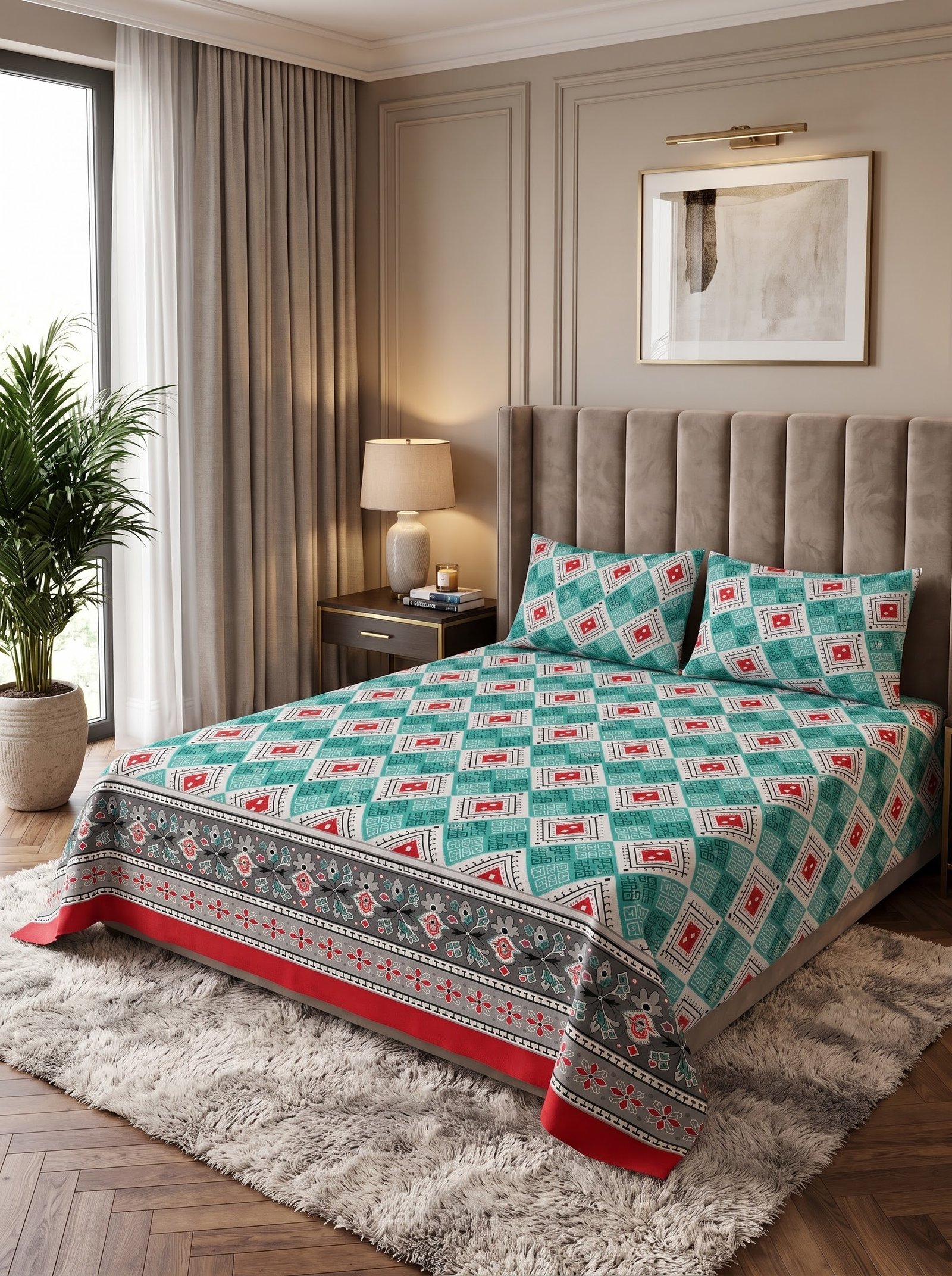 Premium Cotton King Size Bedsheet Set with 2 Pillowcases – 3 Piece Bedding Set