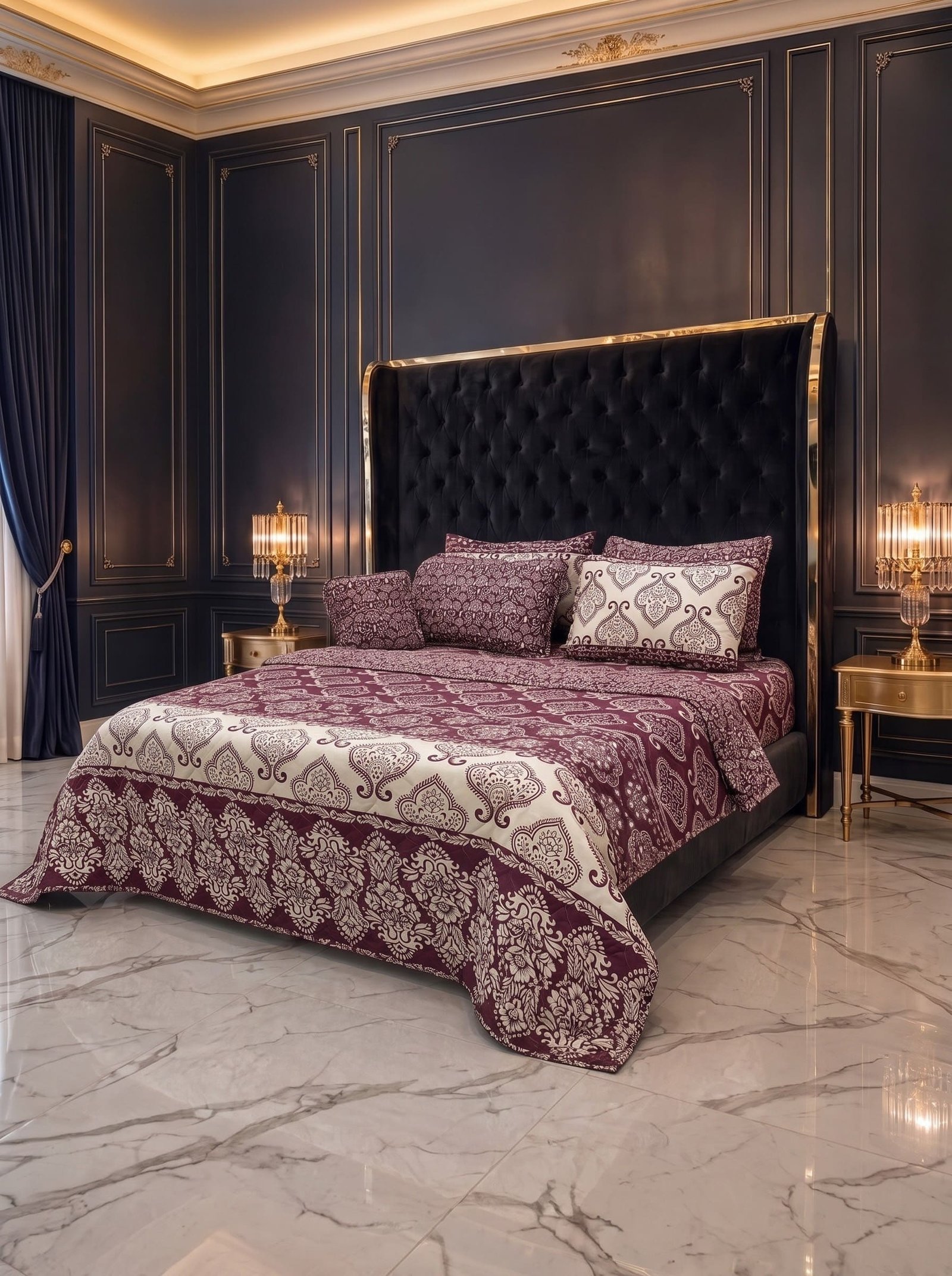 7-Piece Printed King Size Comforter Set – Cotton Mix Bedding Set