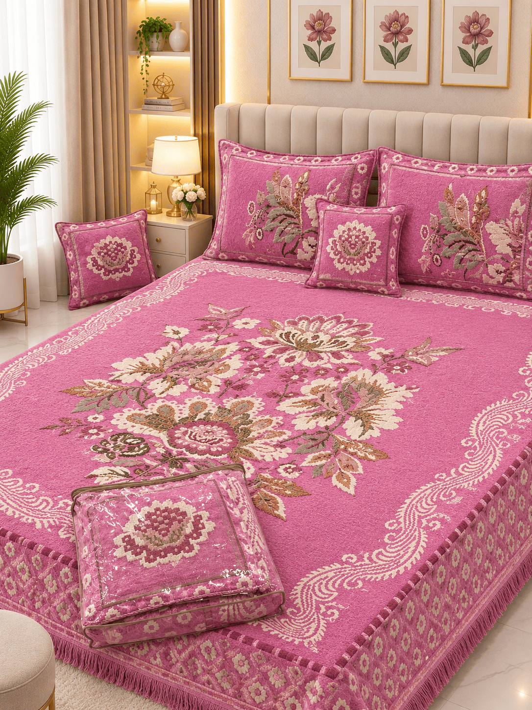 4 Piece King Size Velvet Jacquard Bedsheet Set – Premium Luxury Bedding Set