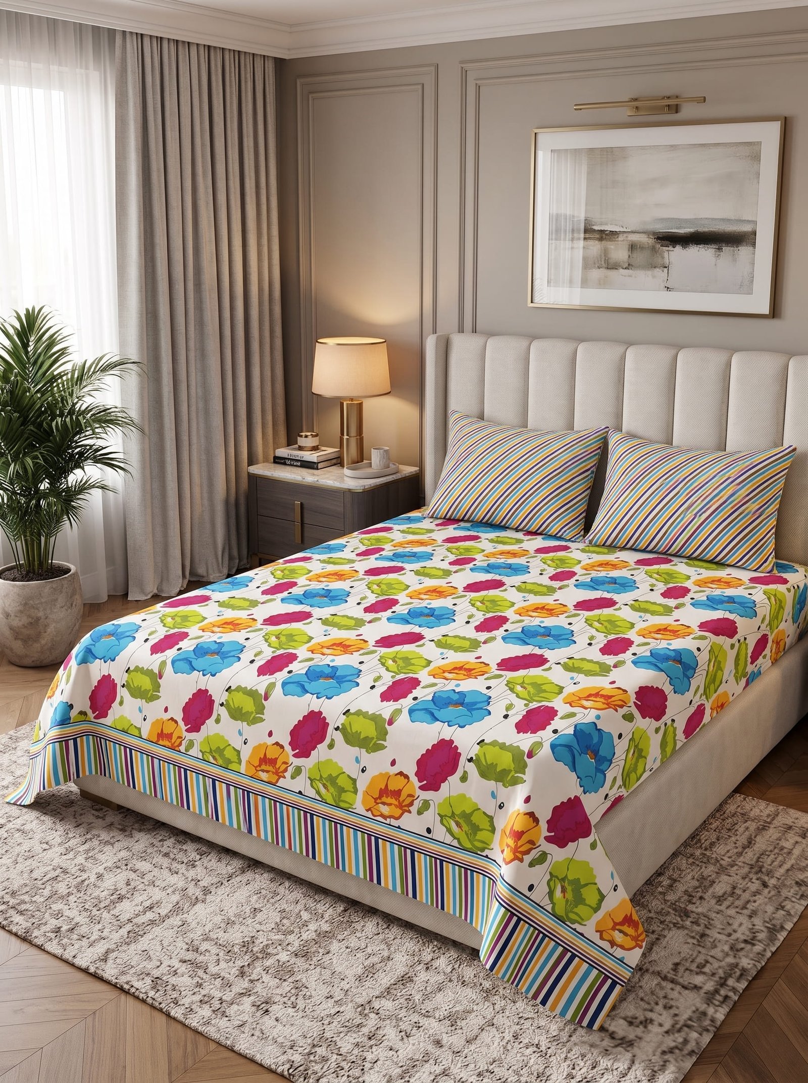 Premium Cotton King Size Bedsheet Set with 2 Pillowcases – 3 Piece Bedding Set