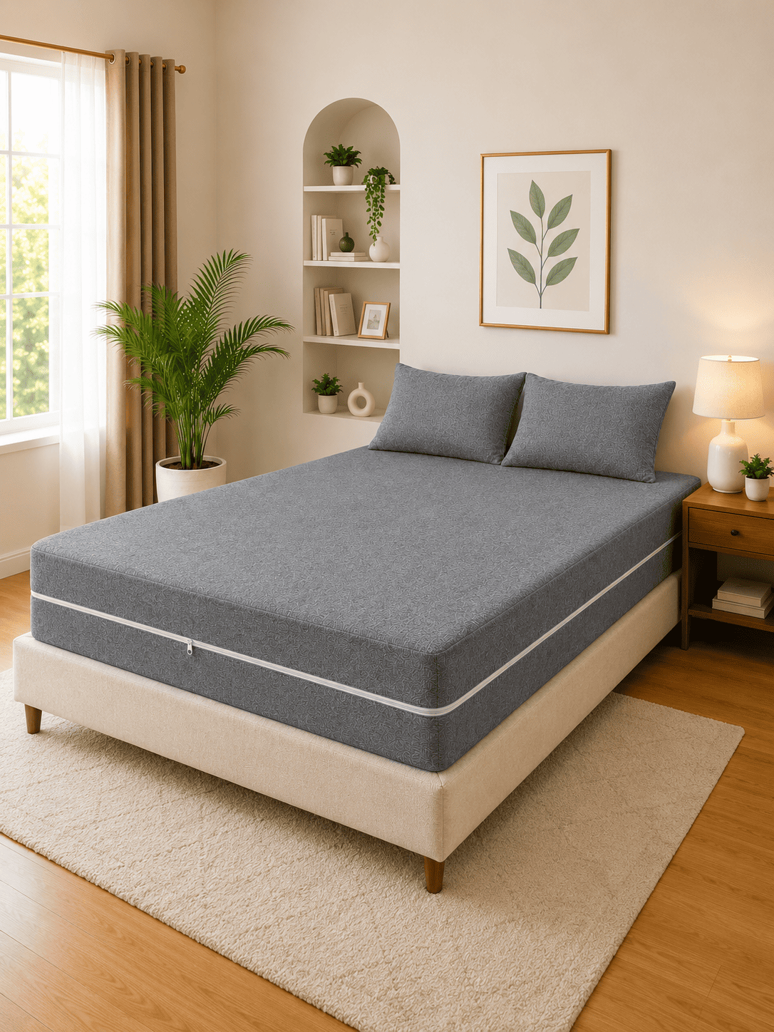 Silver Grey Zipper Waterproof Mattress Protector – Standard King Size