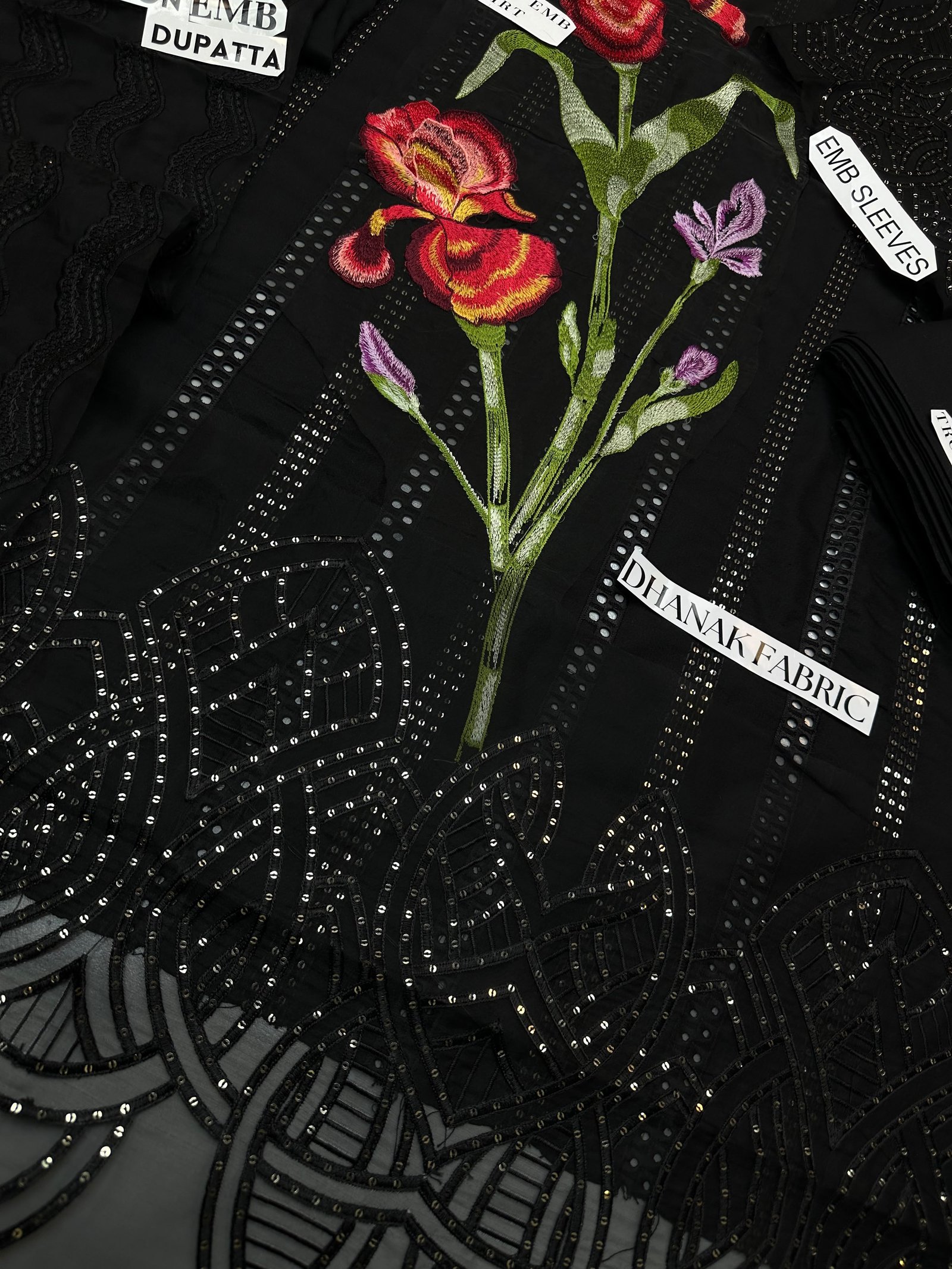 Black Pearl Winter Collection – 3PC Dhanak Embroidered Suit with Luxury Chiffon Embroidered Dupatta & Dyed Trouser Image 3