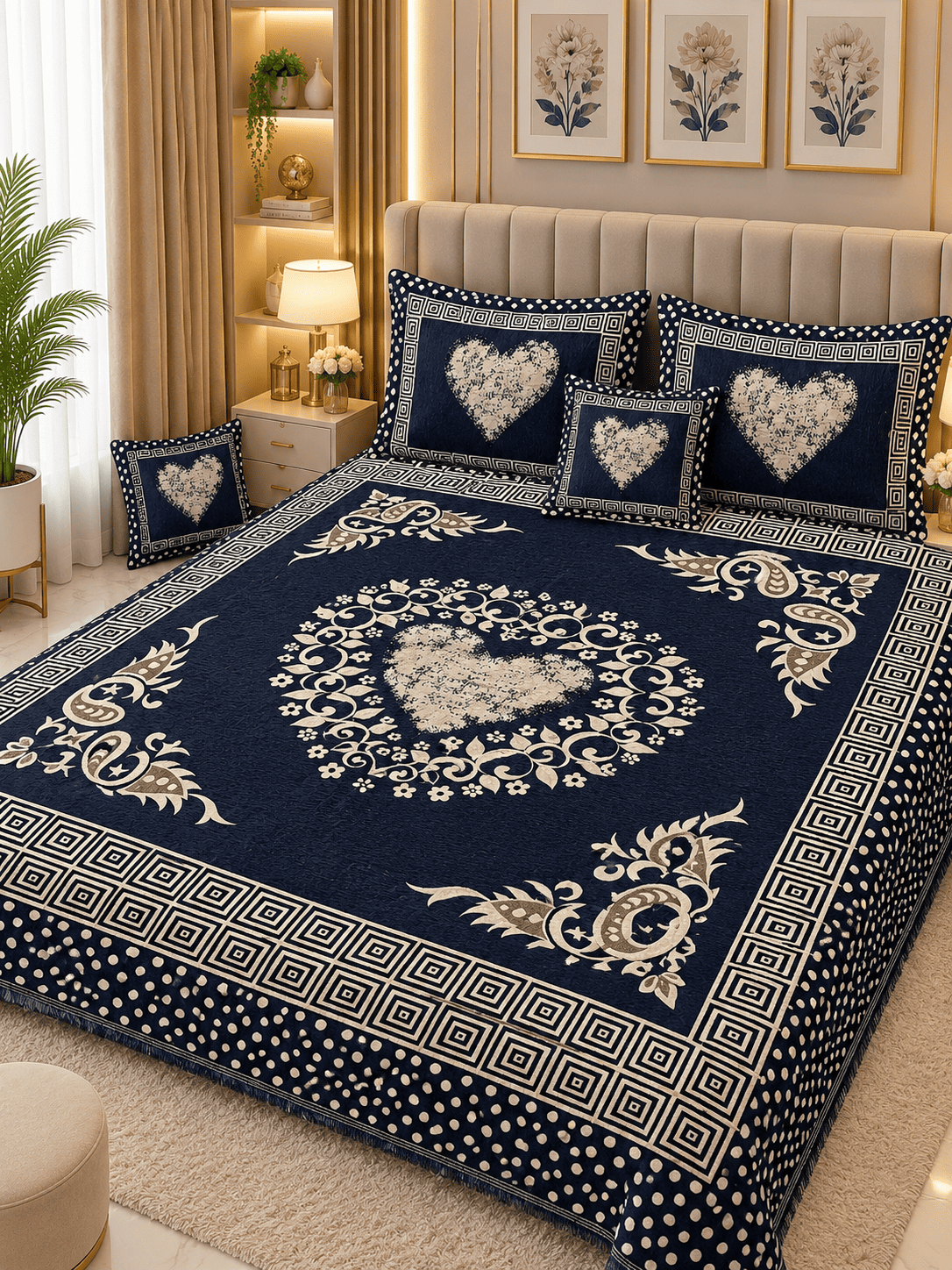 4 Piece King Size Velvet Jacquard Bedsheet Set – Premium Luxury Bedding Set