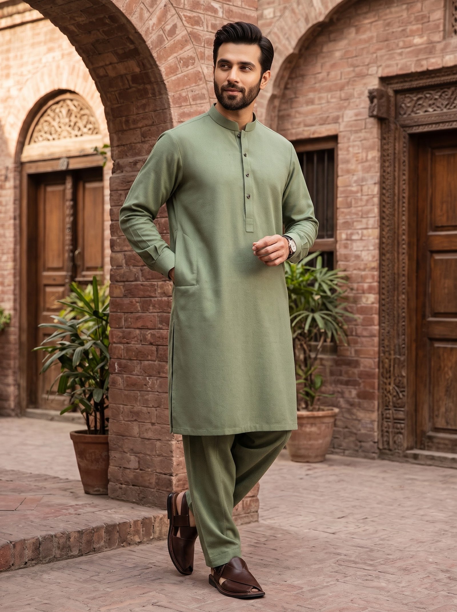 Sage Green Classic & VIP Khaddar Unstitched Men’s Winter Suit