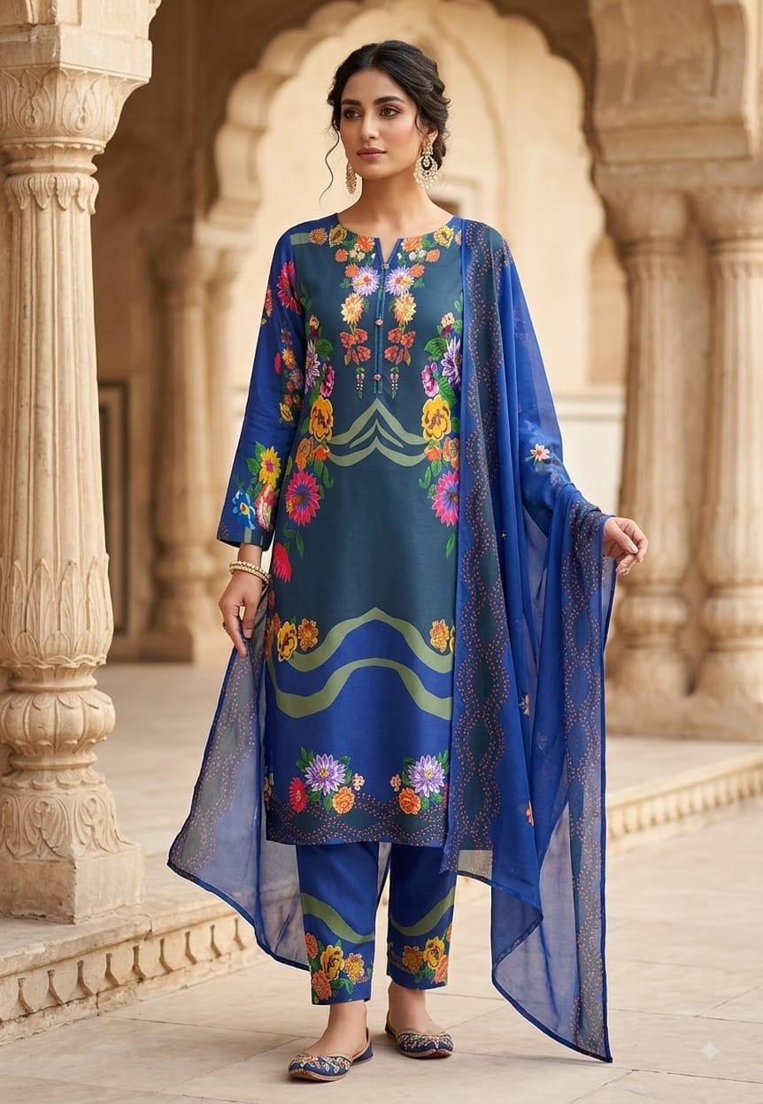 Pastle Floral Digital Printed Silk 3 Piece Unstitched Suit 2026 | Premium Silk Collection