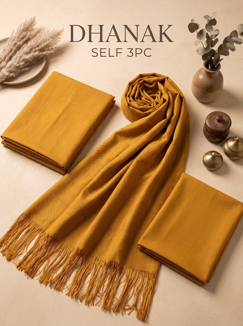 Golden Aura Pure Dhanak 3-Piece Winter Suit with Fancy Shawl Image 2