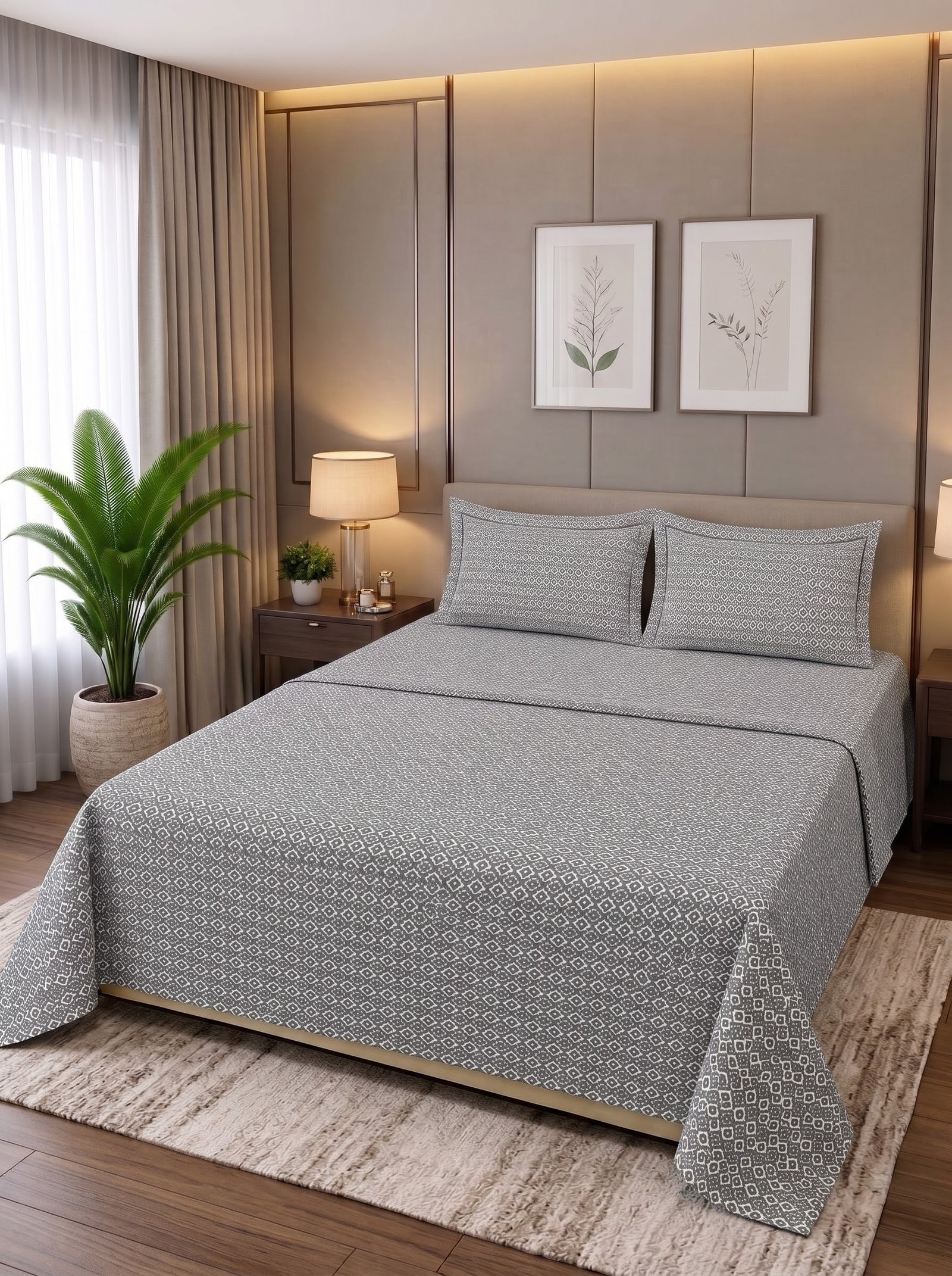 Premium Cotton King Size Bedsheet Set with 2 Pillowcases – 3 Piece Bedding Set