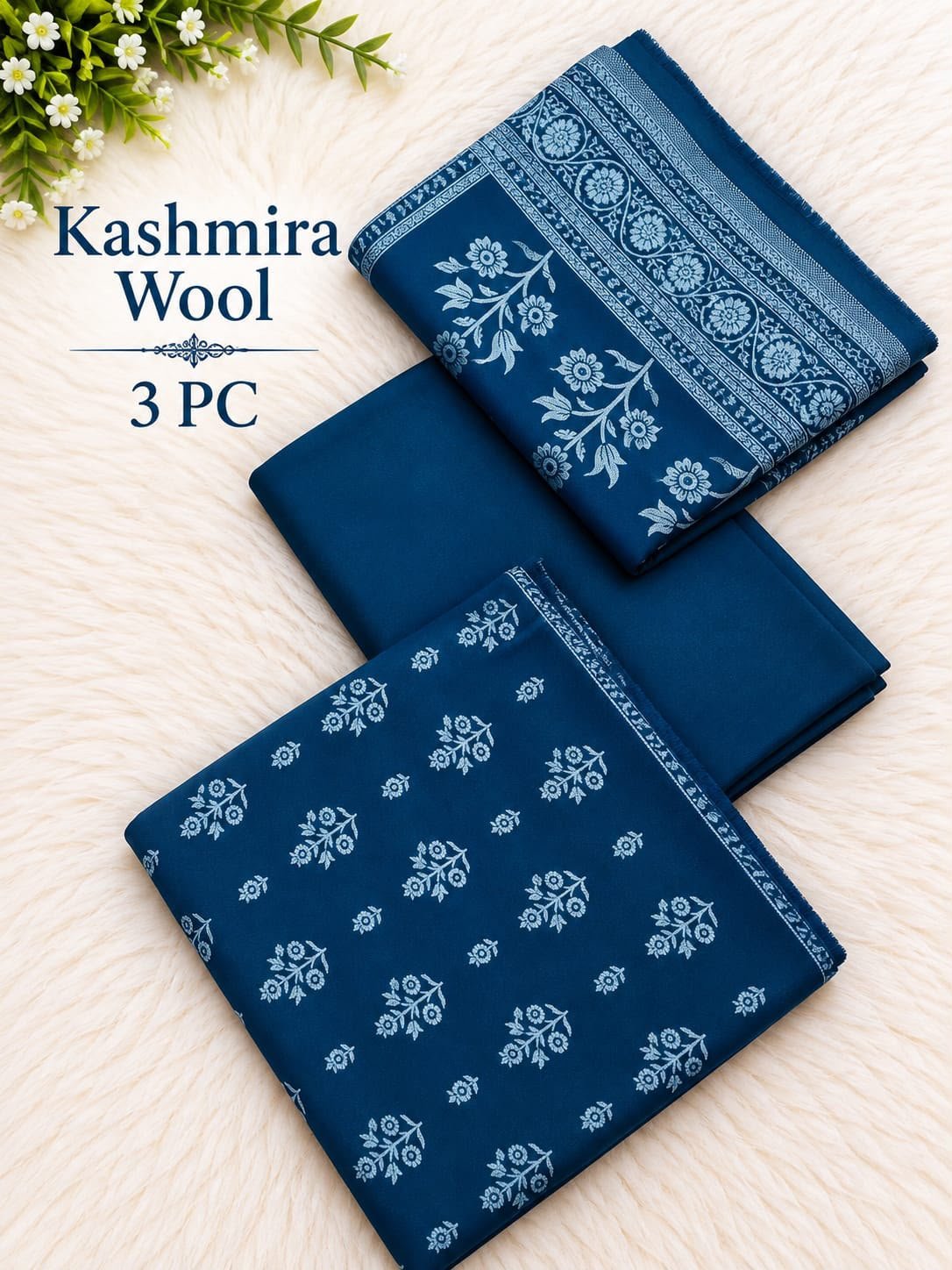 Elegant Blue Printed Kashmira Wool Marina 3 Piece Image 2
