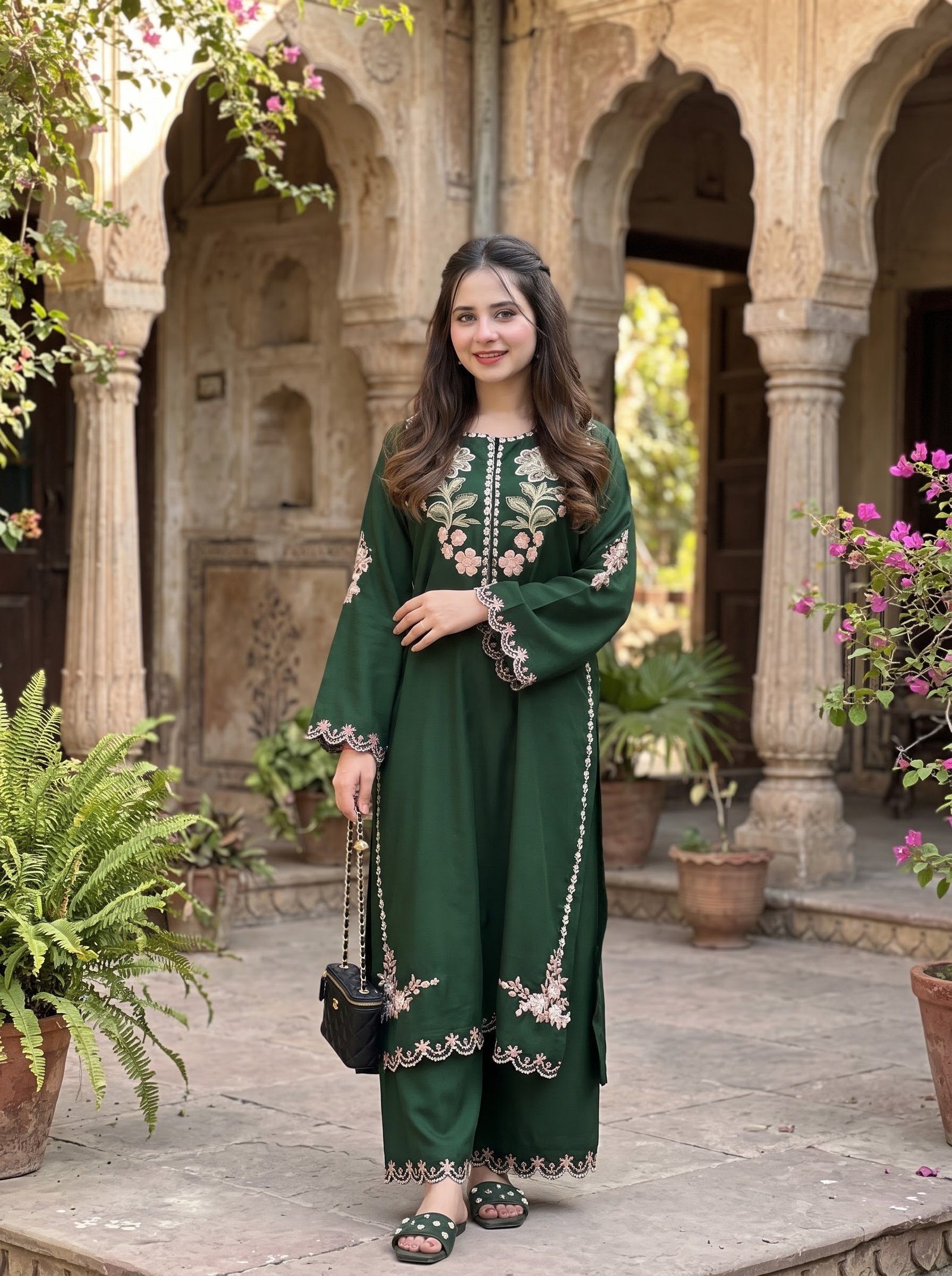 Evergreen Luxe Elegant Heavy Embroidered Silk 2-Piece Unstitched Suit