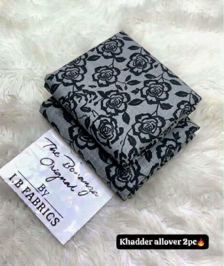 Silver Rose Print Khaddar 2 Piece Suit – Digital Printed Winter Collection Image 2