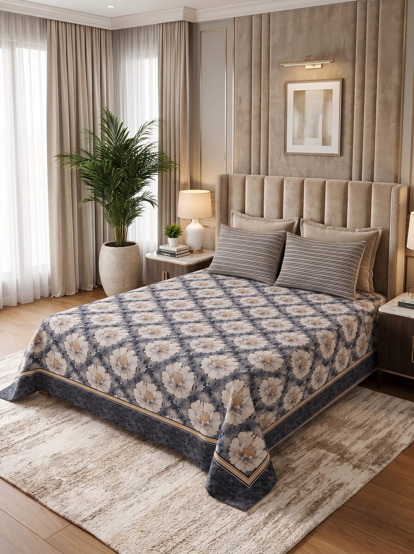 Premium Cotton King Size Bedsheet Set with 2 Pillowcases – 3 Piece Bedding Set