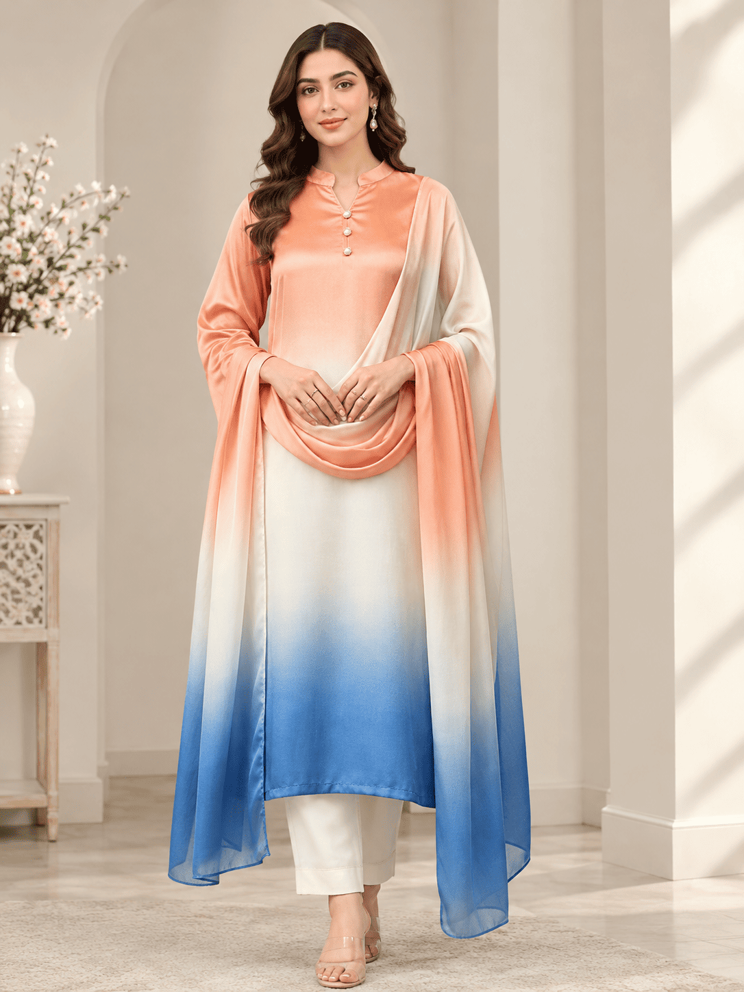 Ombre Digital Printed Silk 3 Piece Unstitched Suit 2026 | Premium Silk Collection