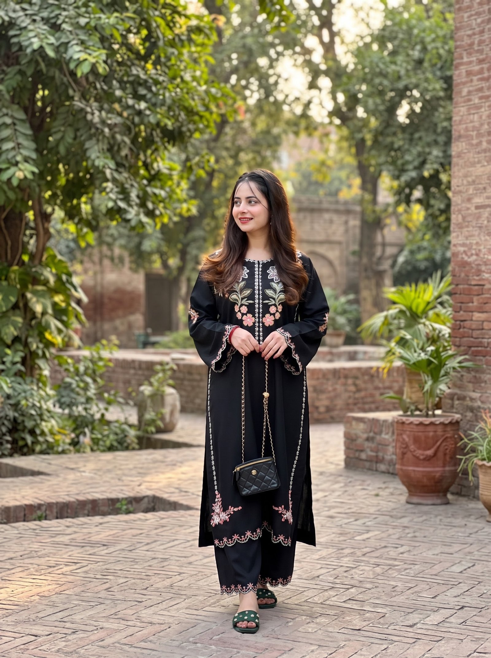 Obsidian Black Elegant Heavy Embroidered Silk 2-Piece Unstitched Suit