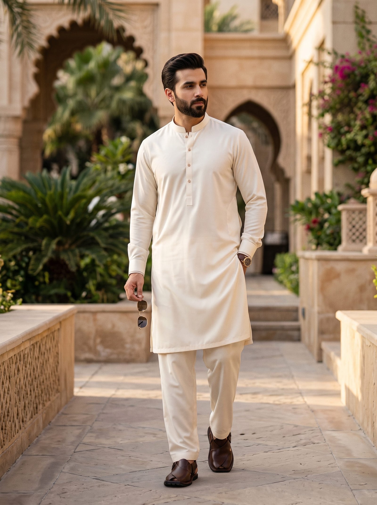 Cream Wrinkle-Free Wash & Wear Fabric – 4 Meter Unstitched Suit