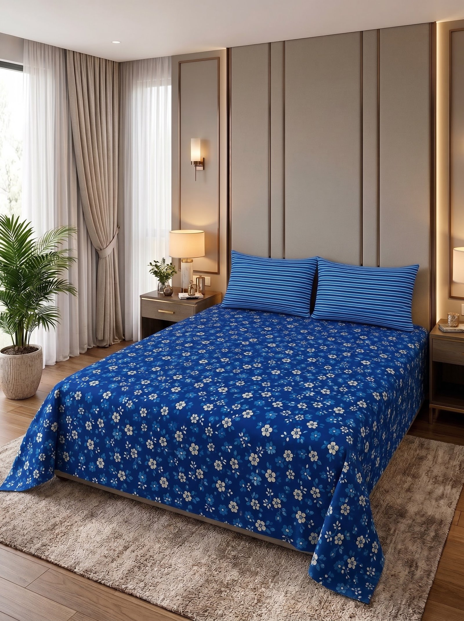 Premium Cotton King Size Bedsheet Set with 2 Pillowcases – 3 Piece Bedding Set