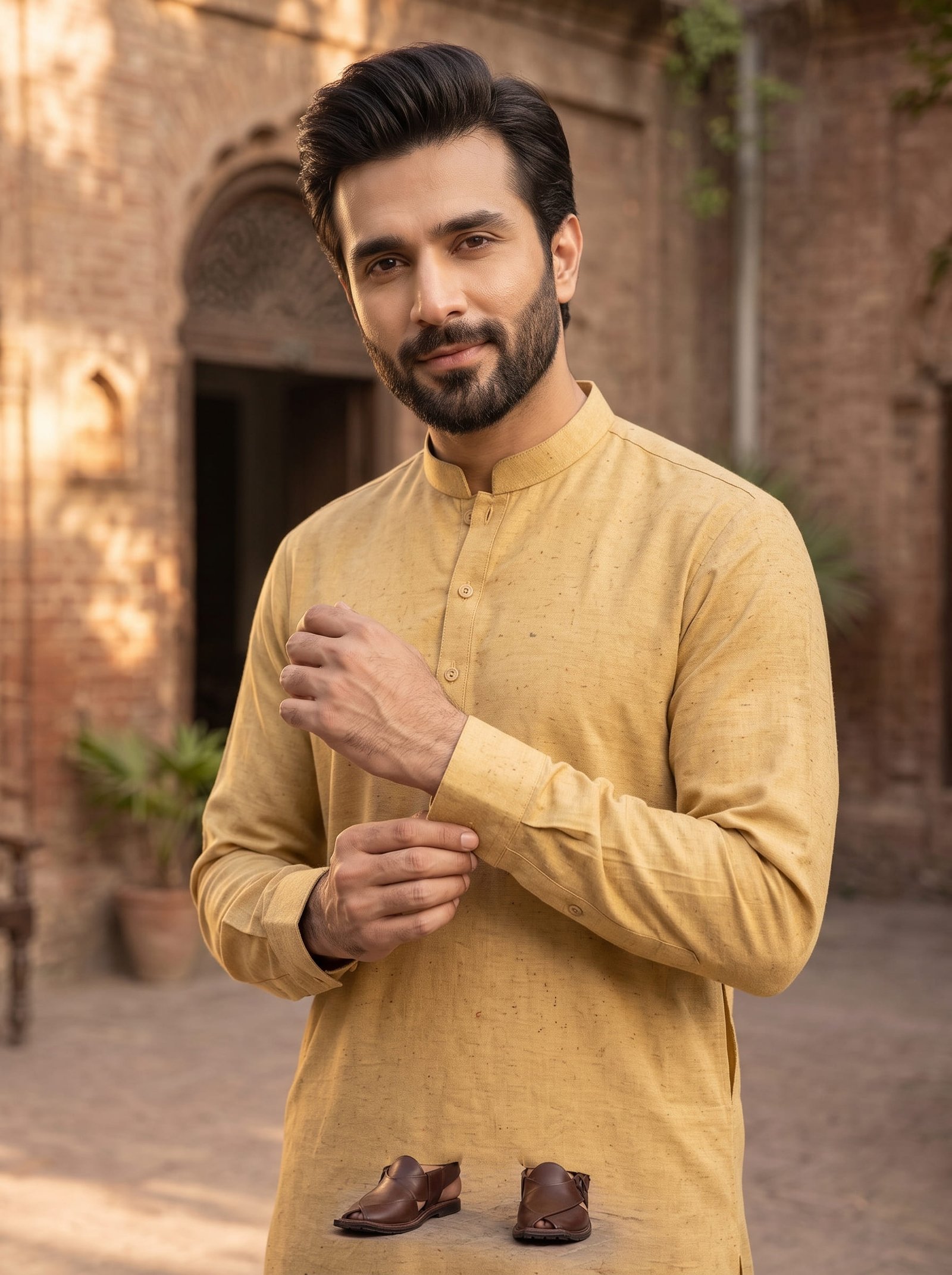 Lemon Yellow Classic & VIP Khaddar Unstitched Men’s Winter Suit Image 2