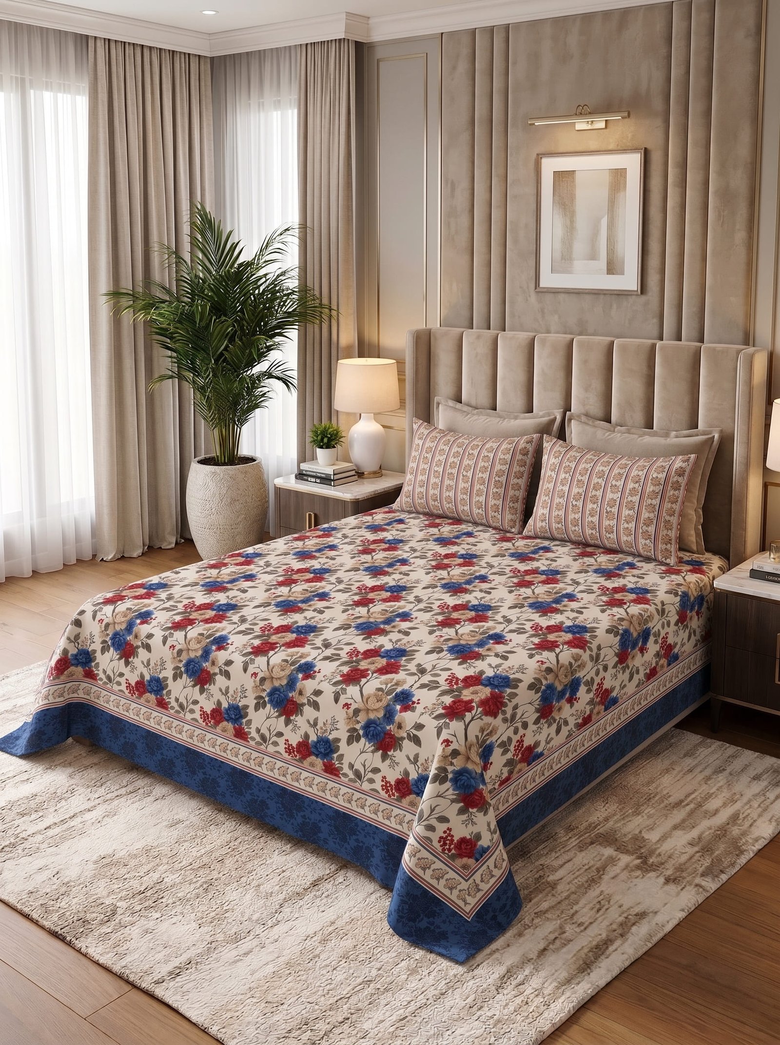 Premium Cotton King Size Bedsheet Set with 2 Pillowcases – 3 Piece Bedding Set