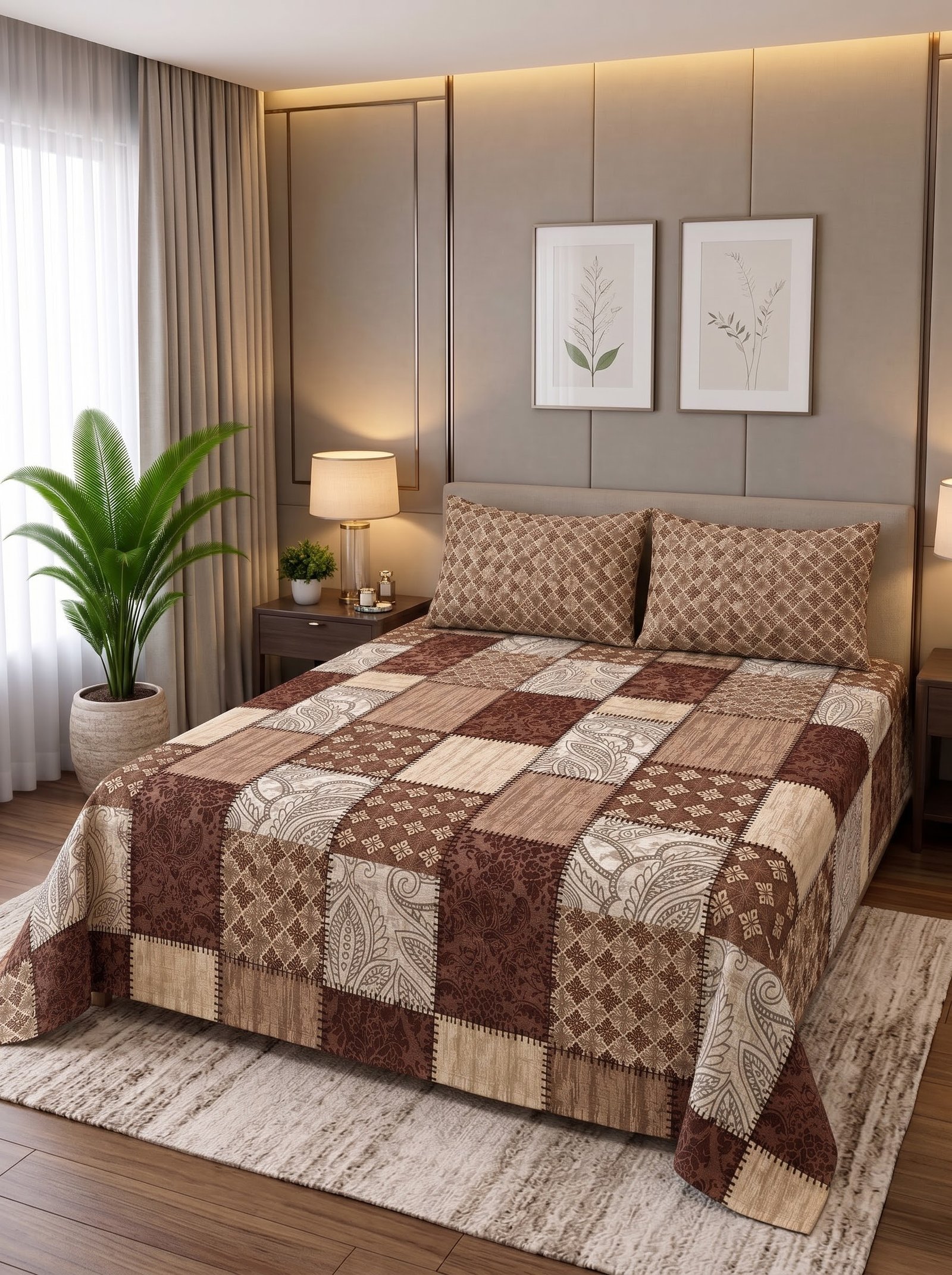 Premium Cotton King Size Bedsheet Set with 2 Pillowcases – 3 Piece Bedding Set