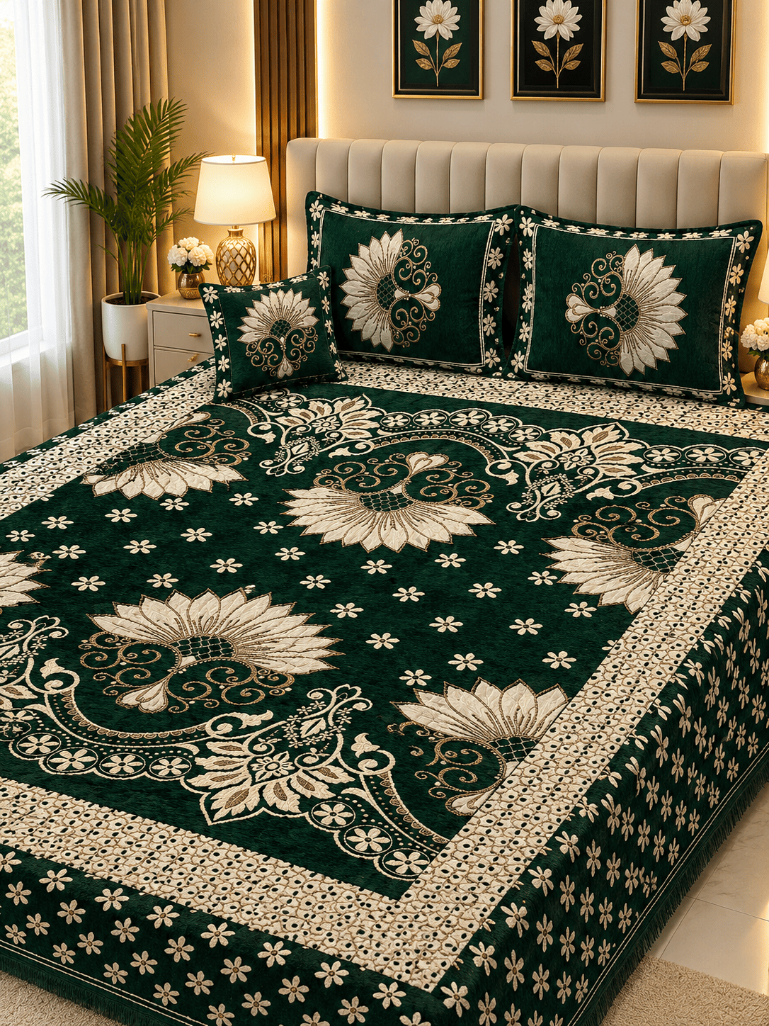 4 Piece King Size Velvet Jacquard Bedsheet Set – Premium Luxury Bedding Set