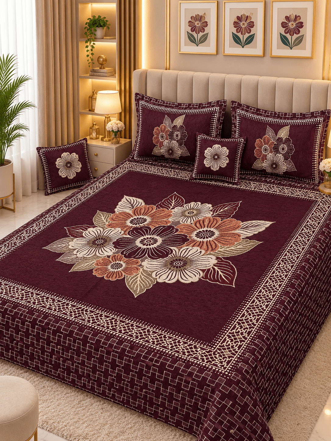 4 Piece King Size Velvet Jacquard Bedsheet Set – Premium Luxury Bedding Set