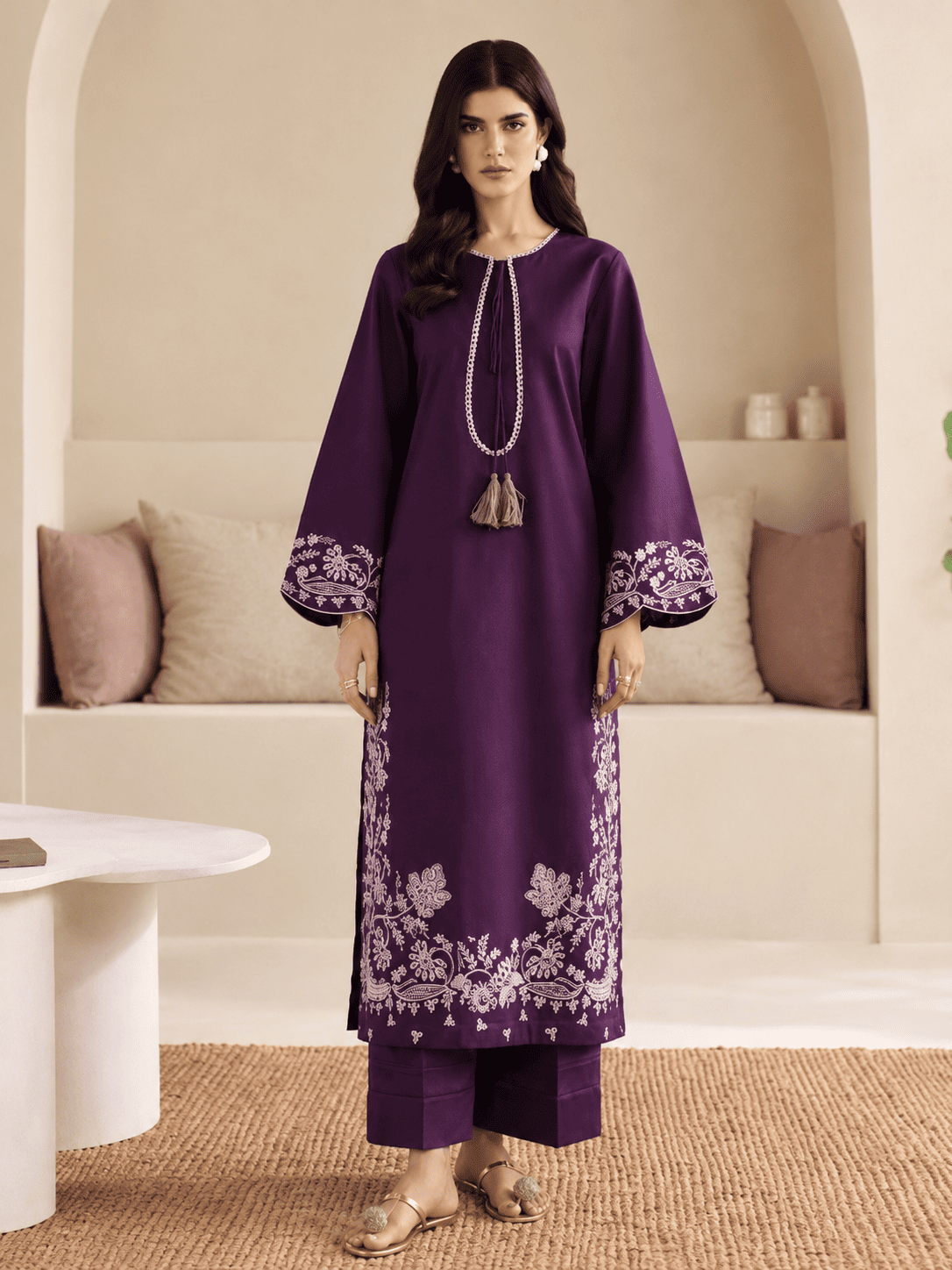 Purple Elegance Dhanak 2 Piece Embroidered Suit for Women | Embroidered Shirt & Trouser Winter Collection