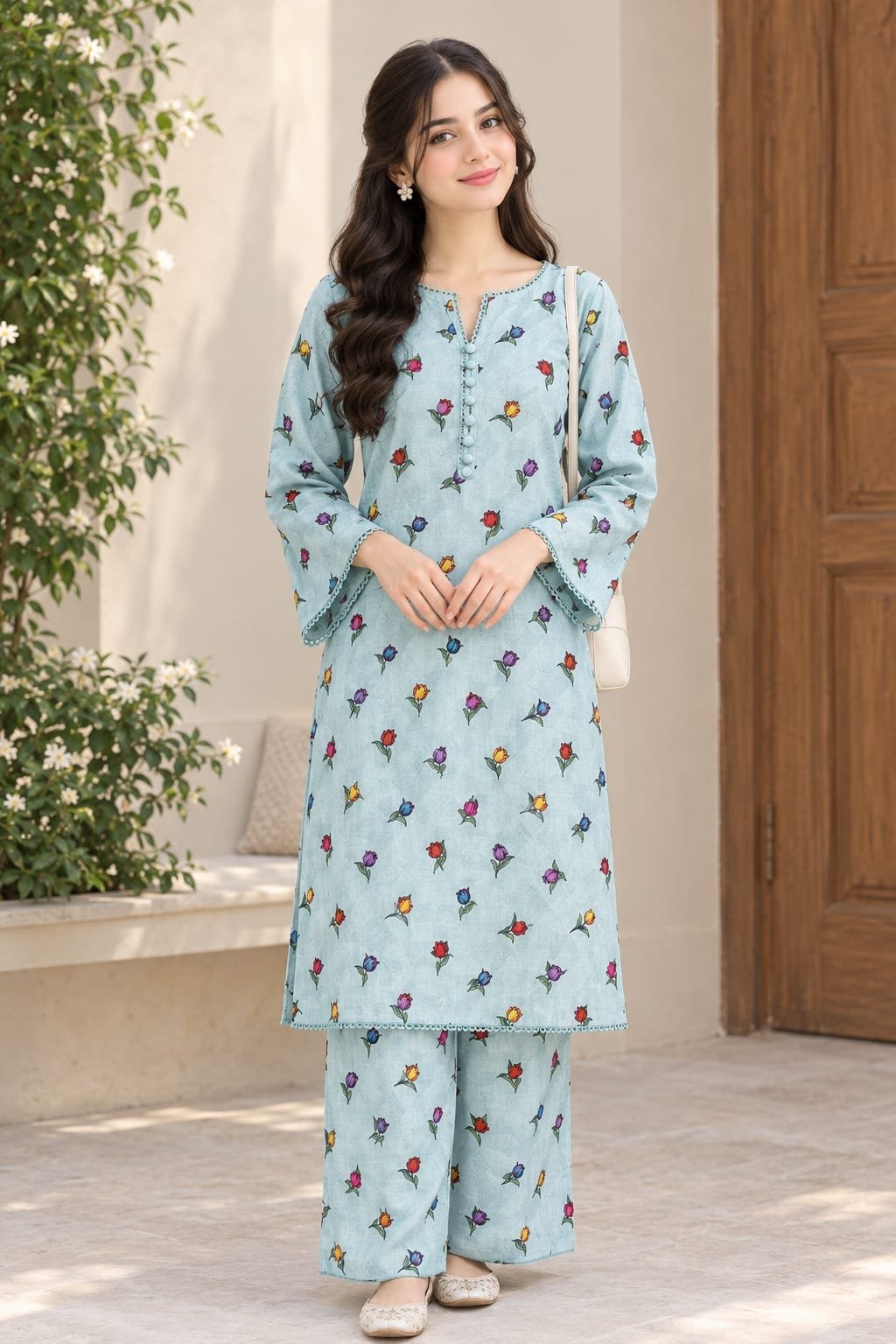 Light Blue Khaddar 2 Piece Unstitched Suit