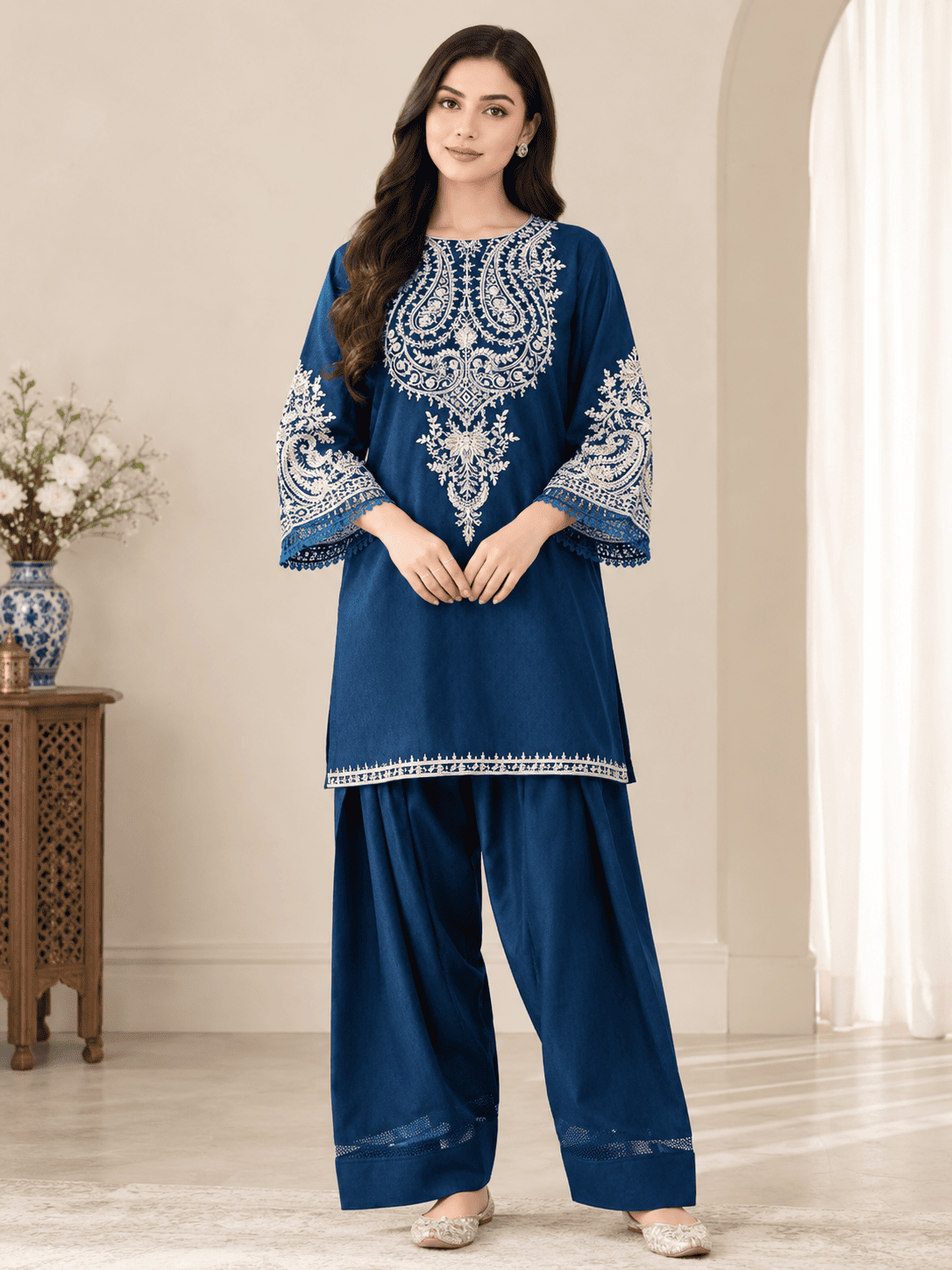 Royale Blue Premium Dhanak Embroidered 2-Piece Suit – Winter Collection 2026-27
