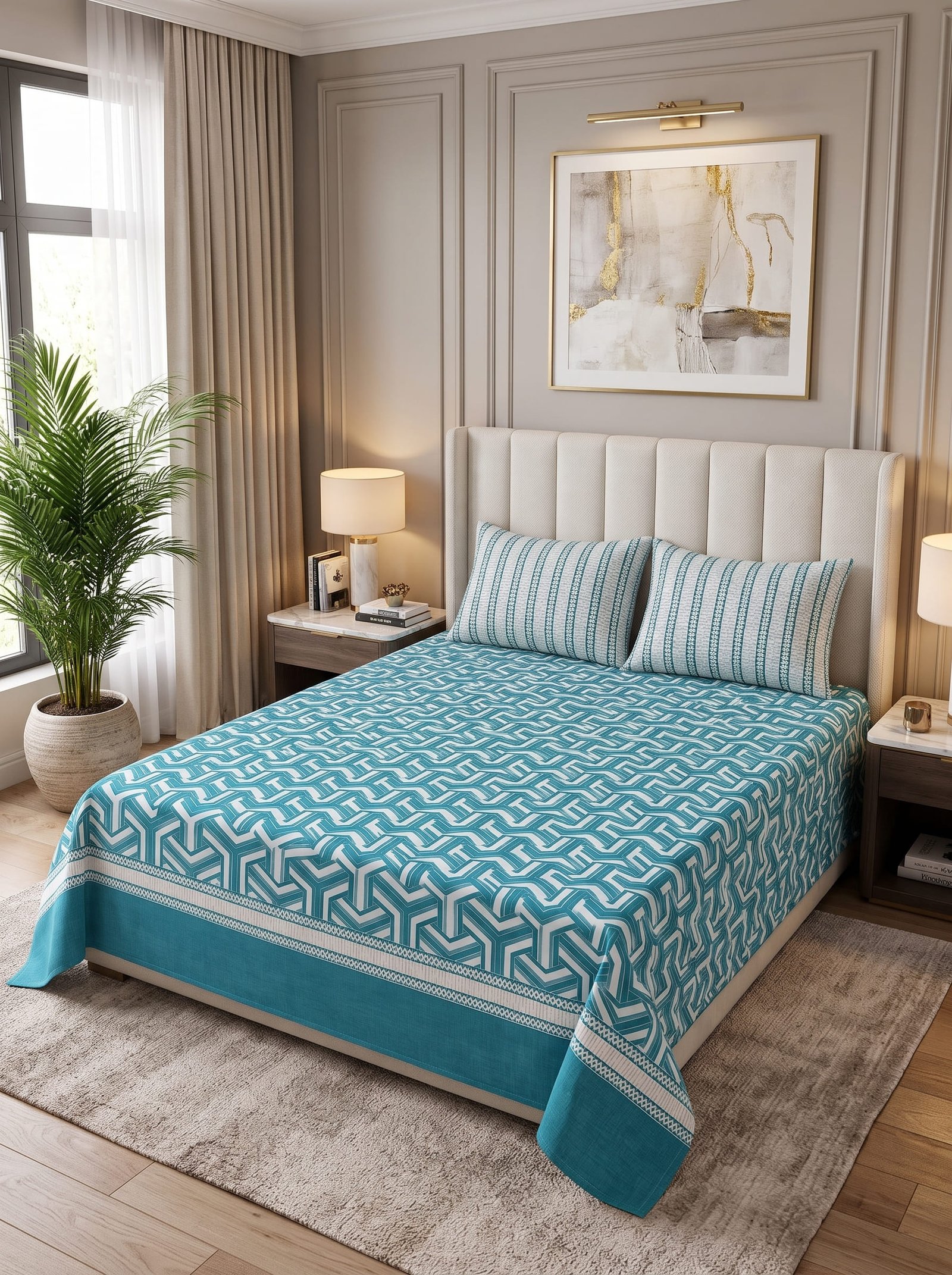 Premium Cotton King Size Bedsheet Set with 2 Pillowcases – 3 Piece Bedding Set