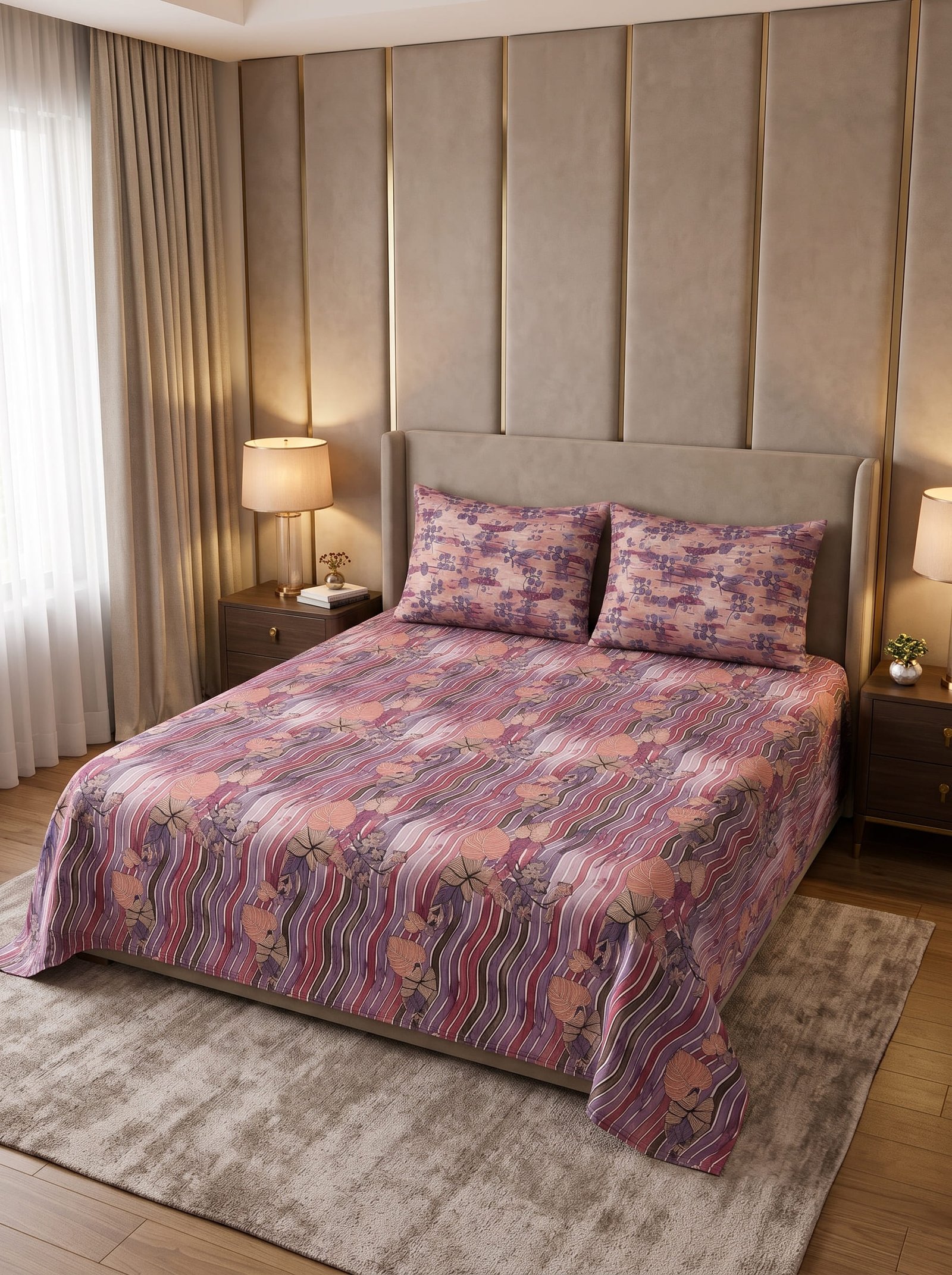 Premium Cotton King Size Bedsheet Set with 2 Pillowcases – 3 Piece Bedding Set