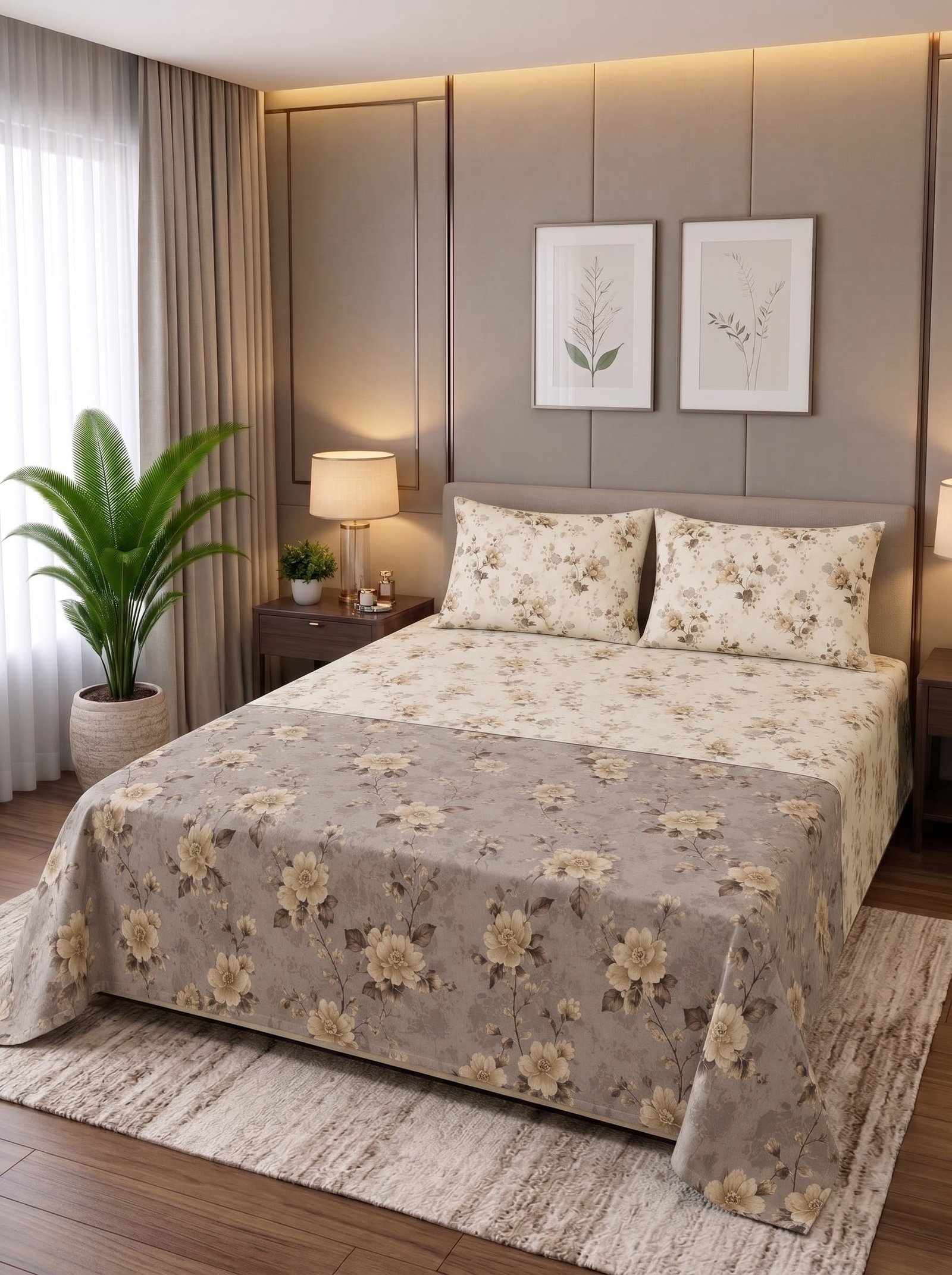 Premium Cotton King Size Bedsheet Set with 2 Pillowcases – 3 Piece Bedding Set