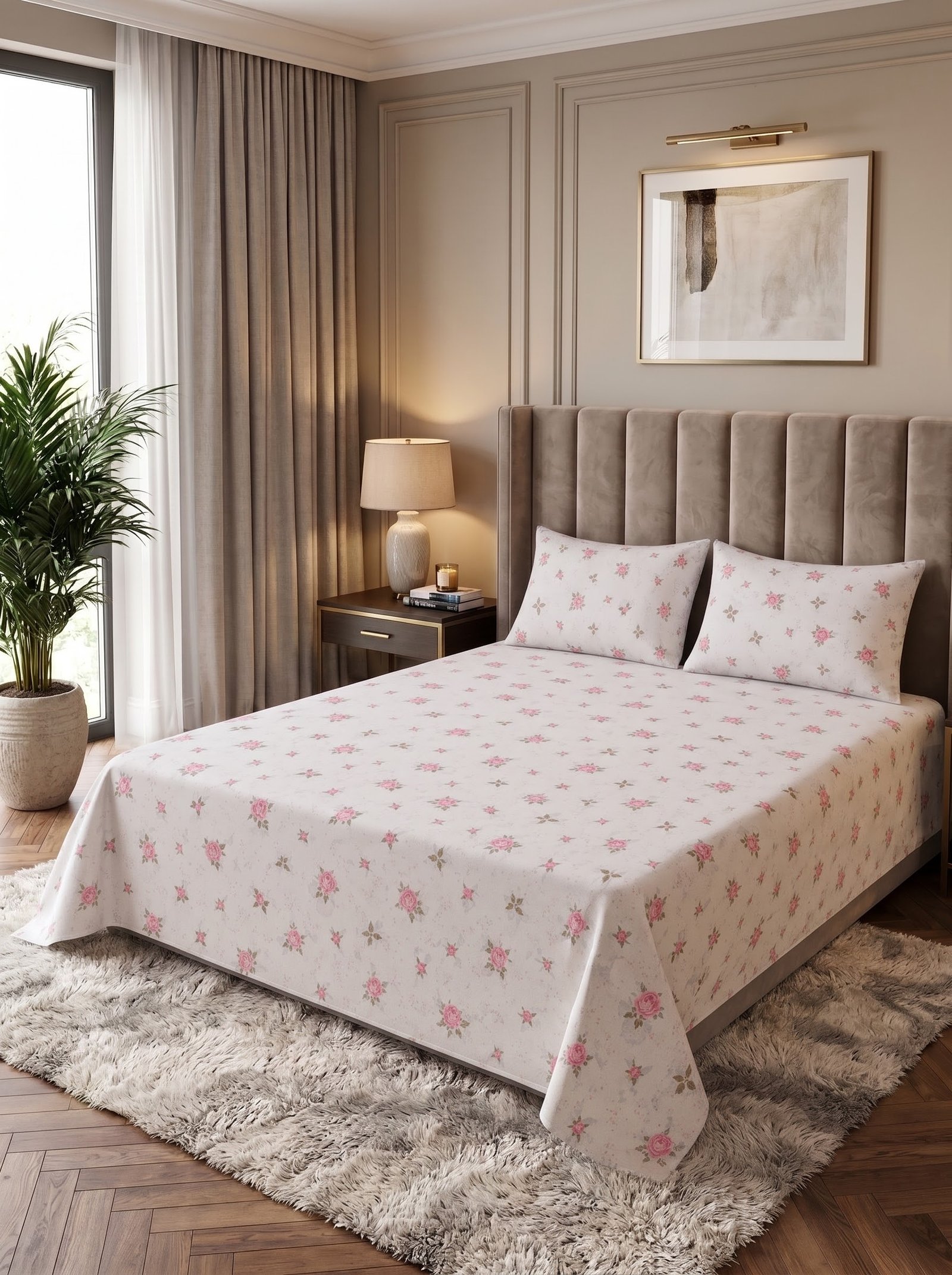 Premium Cotton King Size Bedsheet Set with 2 Pillowcases – 3 Piece Bedding Set