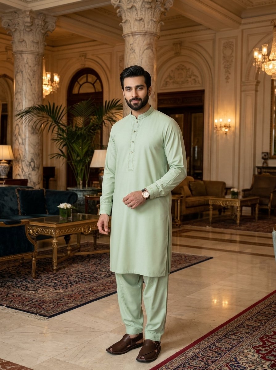 Pistachio Men’s Tropical Wash & Wear Fabric – 4 Meter Unstitched Suit