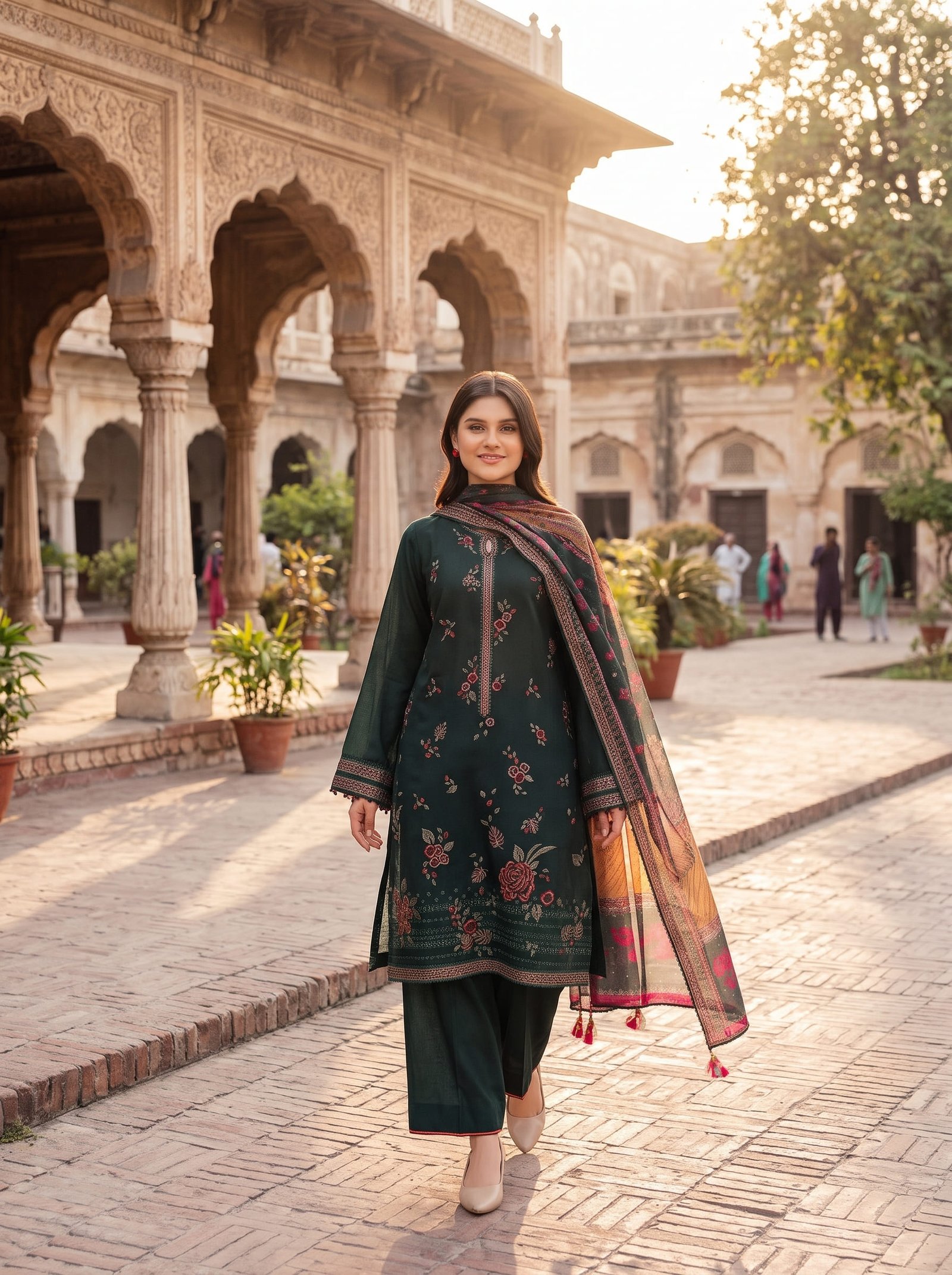 Naazneen Ethnic Pure Dhanak 3-Piece Embroidered Dress with Pashmina Wool Shawl Image 2