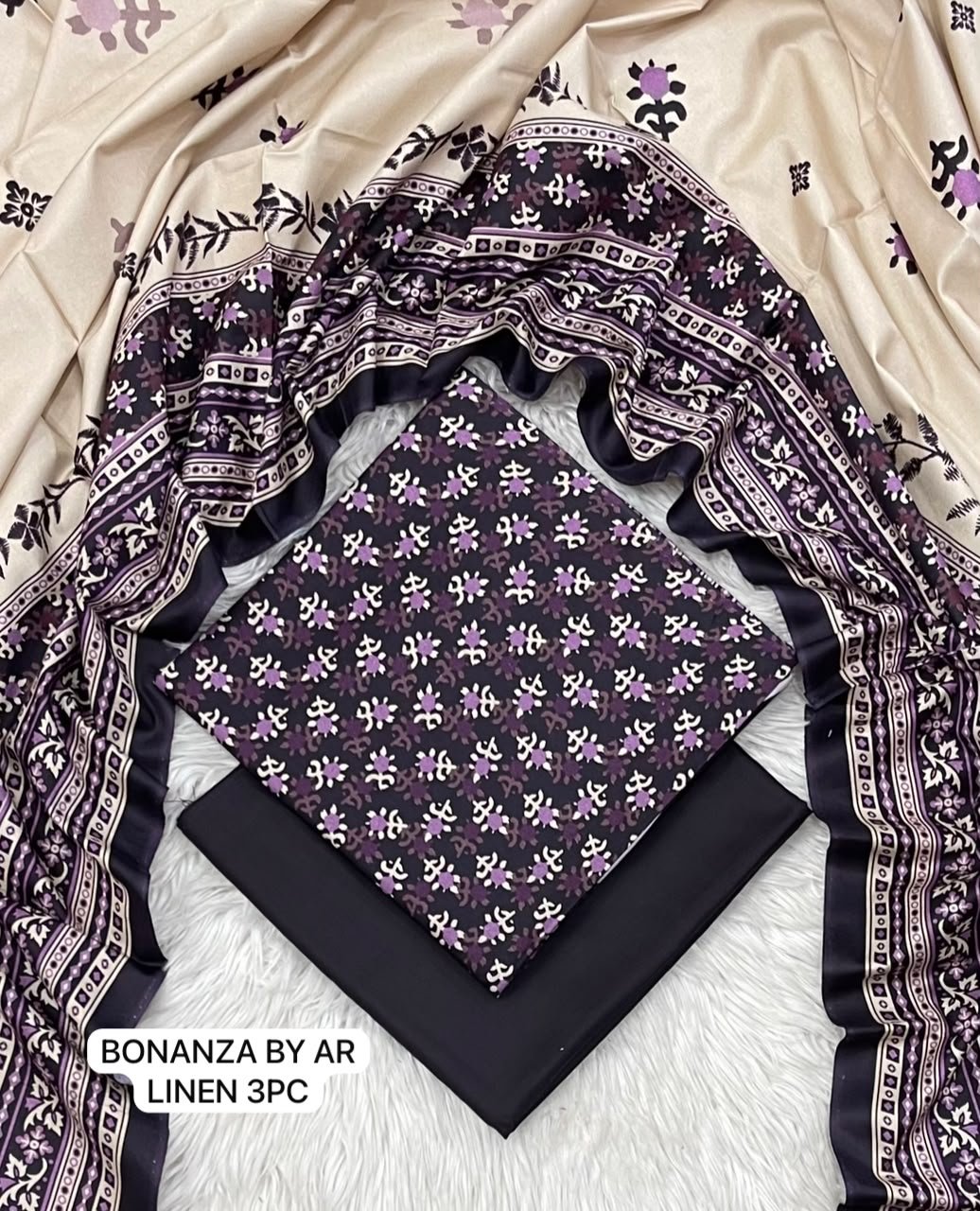 Enchanted Plum Linen 3 Piece Suit – Digital Printed Collection Bonanza Image 2