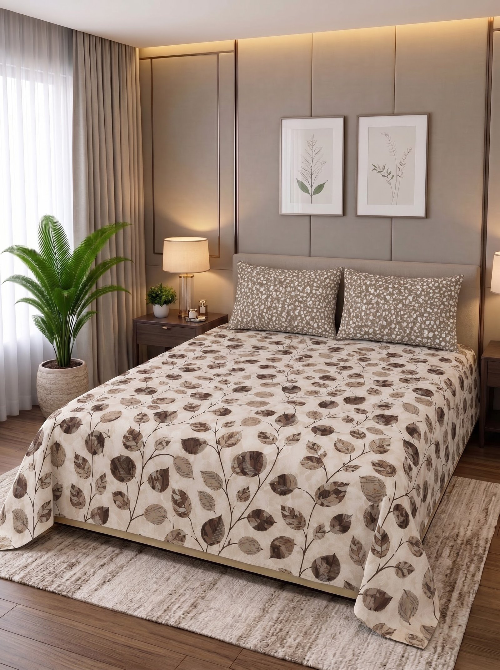 Premium Cotton King Size Bedsheet Set with 2 Pillowcases – 3 Piece Bedding Set
