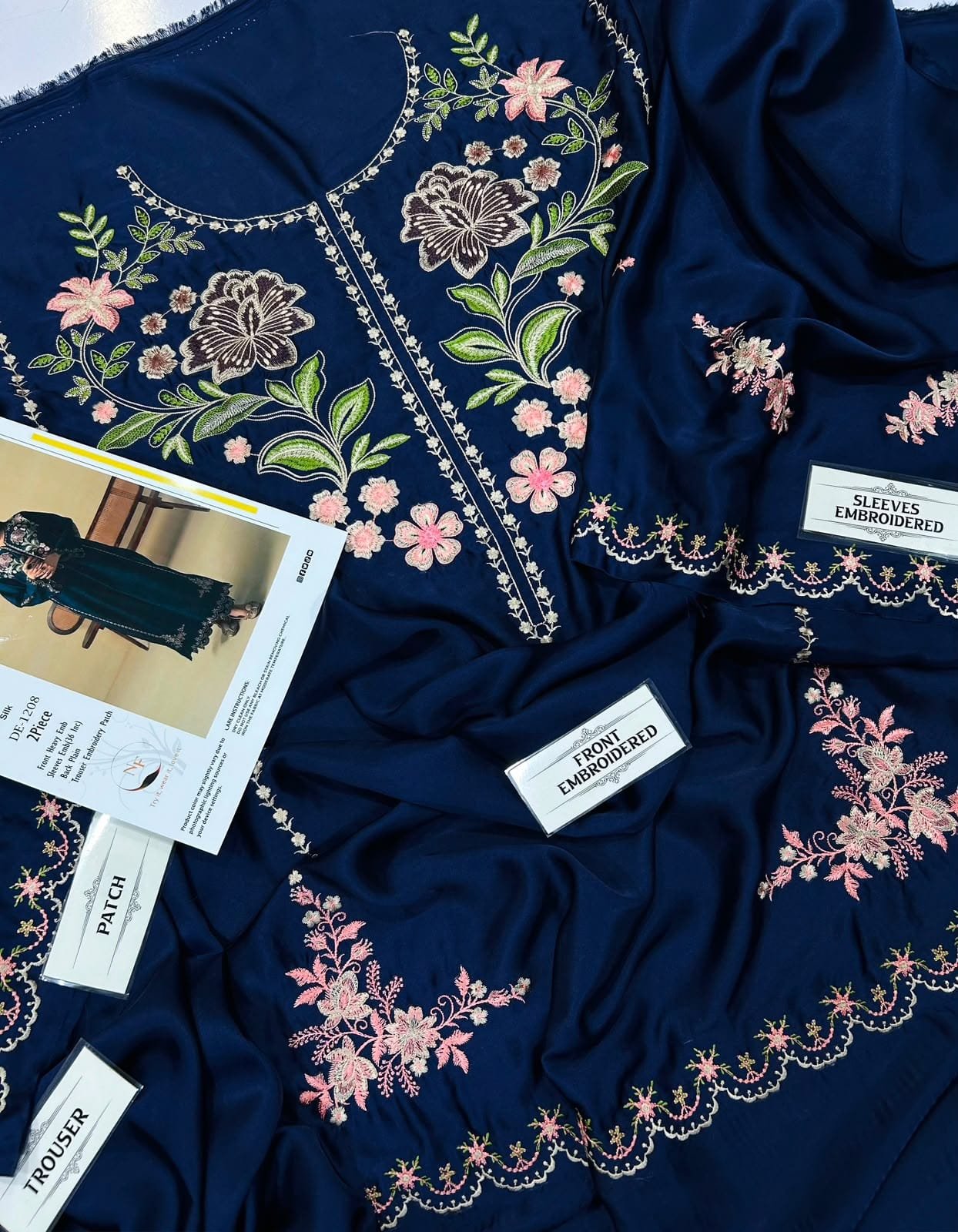 Royal Blue Elegant Heavy Embroidered Silk 2-Piece Unstitched Suit Image 2