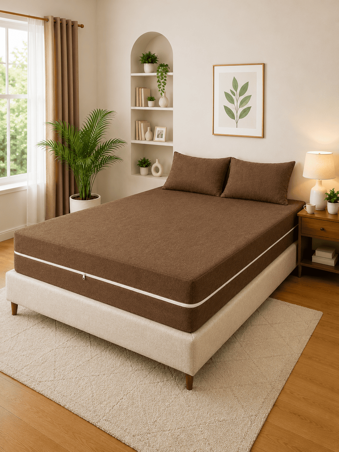 Cocoa Brown Zipper Waterproof Mattress Protector – Standard King Size