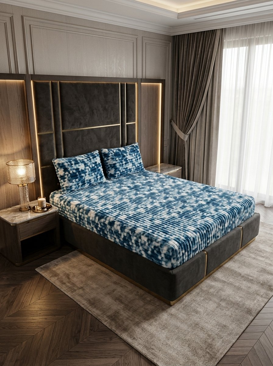 Puffy Winter Bedsheet – King Size | Soft & Cozy Printed Bedsheet with 2 Pillow Covers