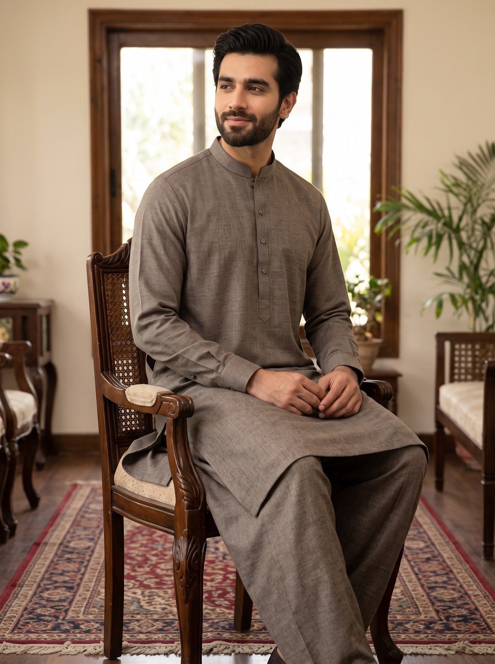 Sandy Mocha Classic & VIP Khaddar Unstitched Men’s Winter Suit Image 2