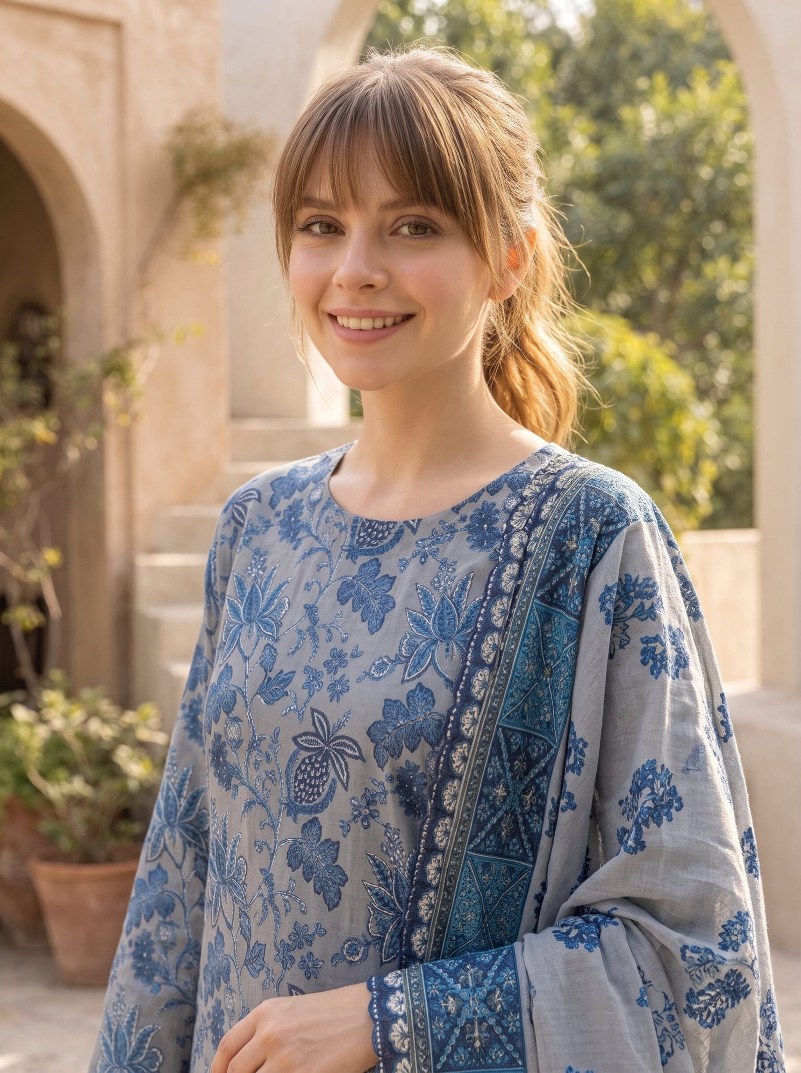 Zarnoor Khaddar Printed 3-Piece Suit with Embroidered Daman & Laser-Cut Detailing Image 2